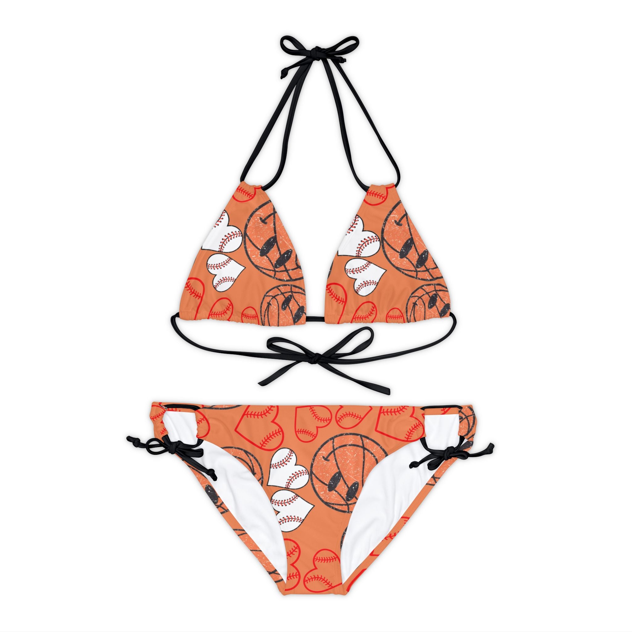 Strappy bikini set basketball hearts valentine orange