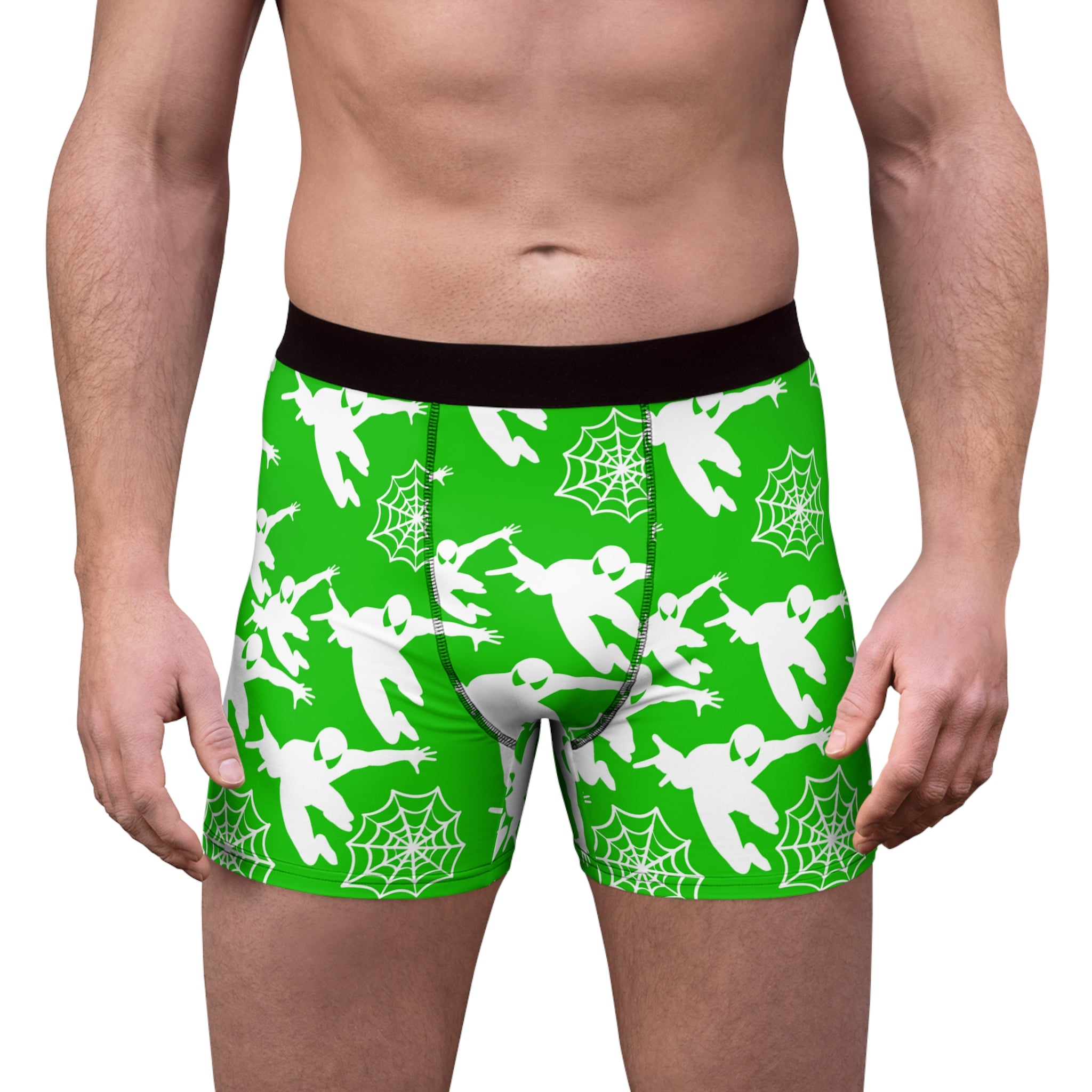 Men's boxer briefs spiderman web plain green