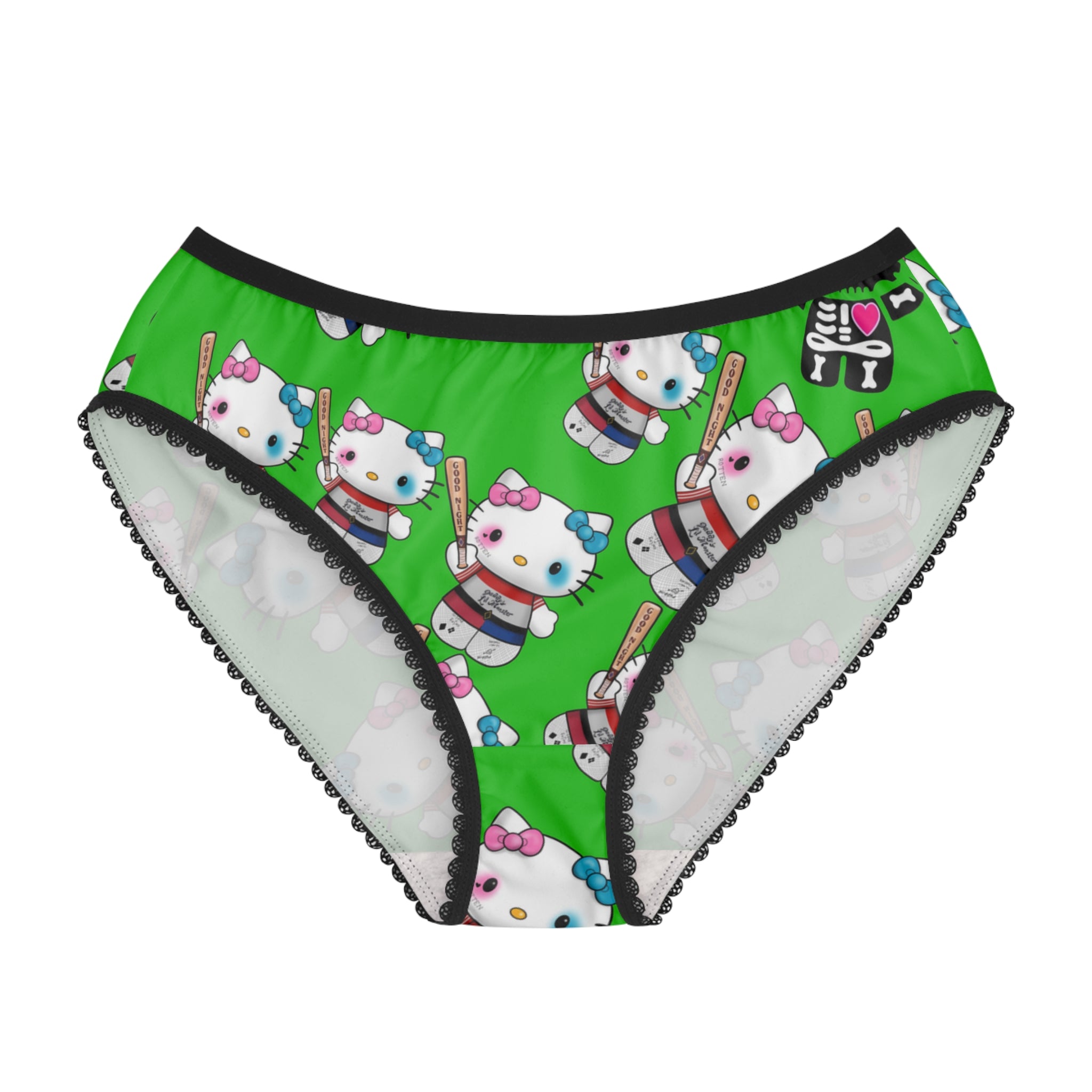 Women's briefs kitty monster Halloween bone green