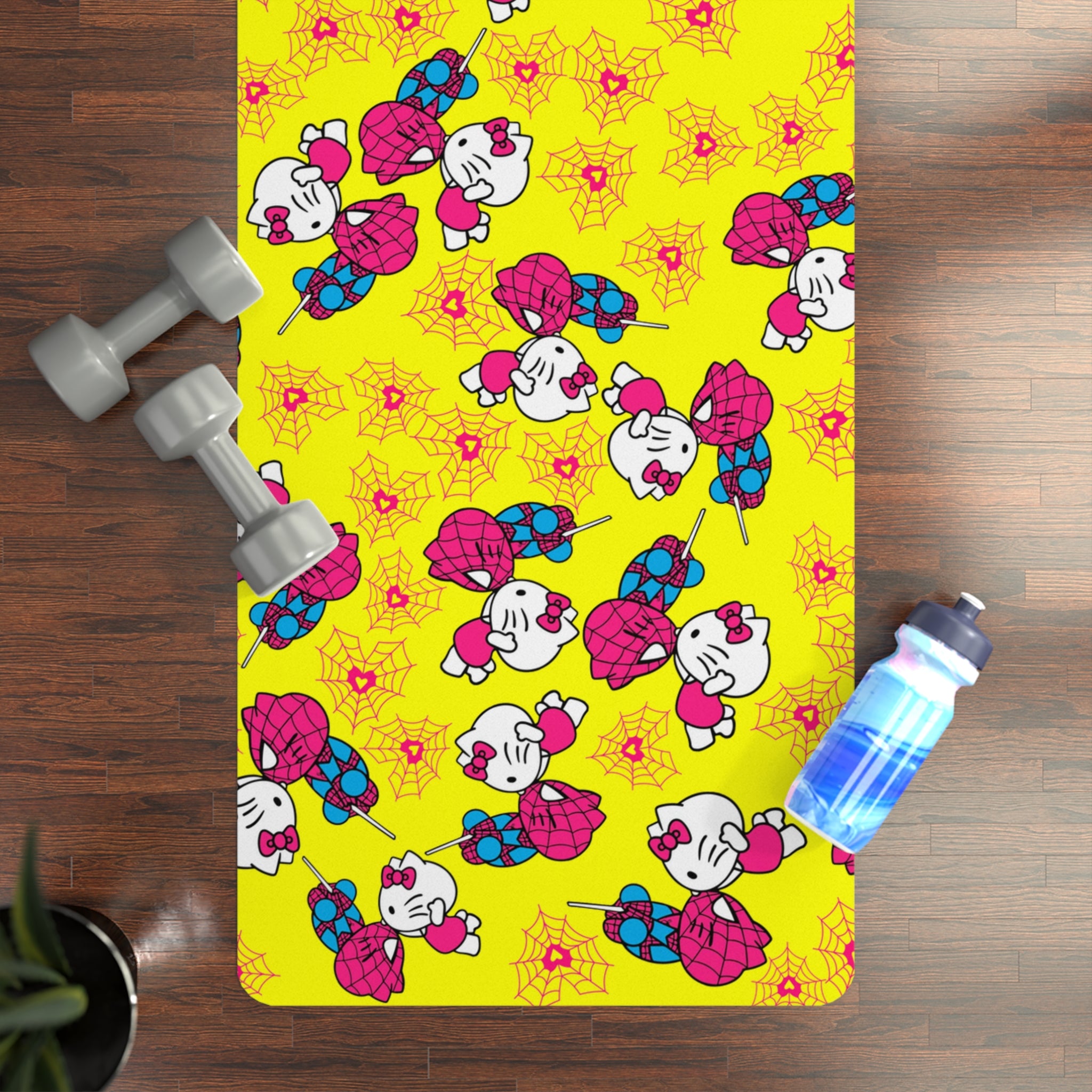 Rubber yoga mat spider kitty yellow