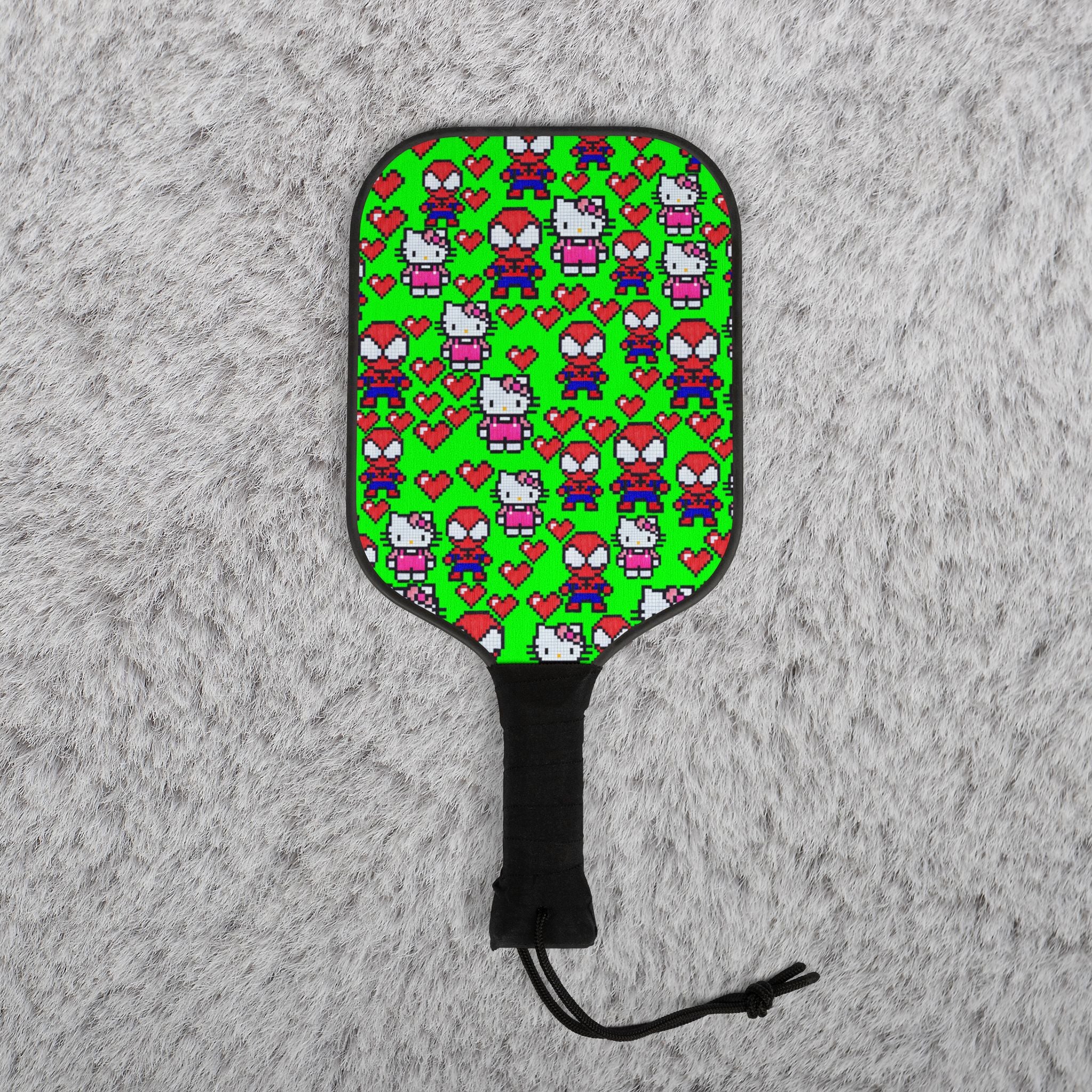 Pickleball kit (2 paddles + 2 balls + transparent bag) spider kitty pixel heart love valentine green