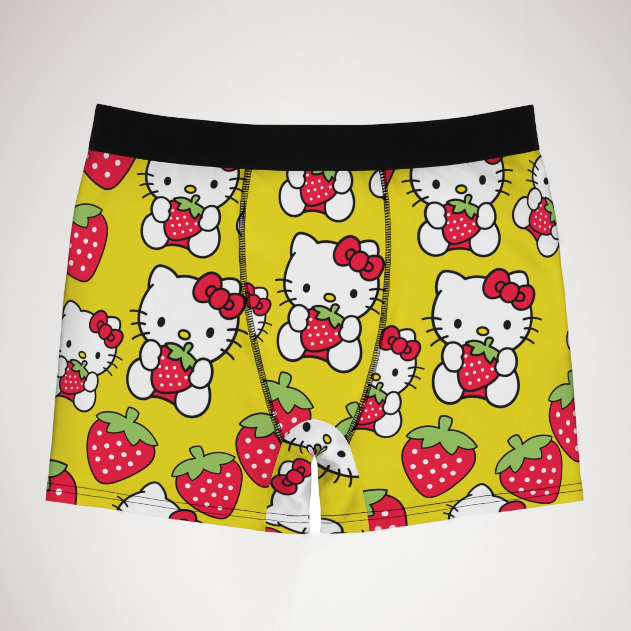 Men's boxer briefs kitty strawberry valentine love yellow