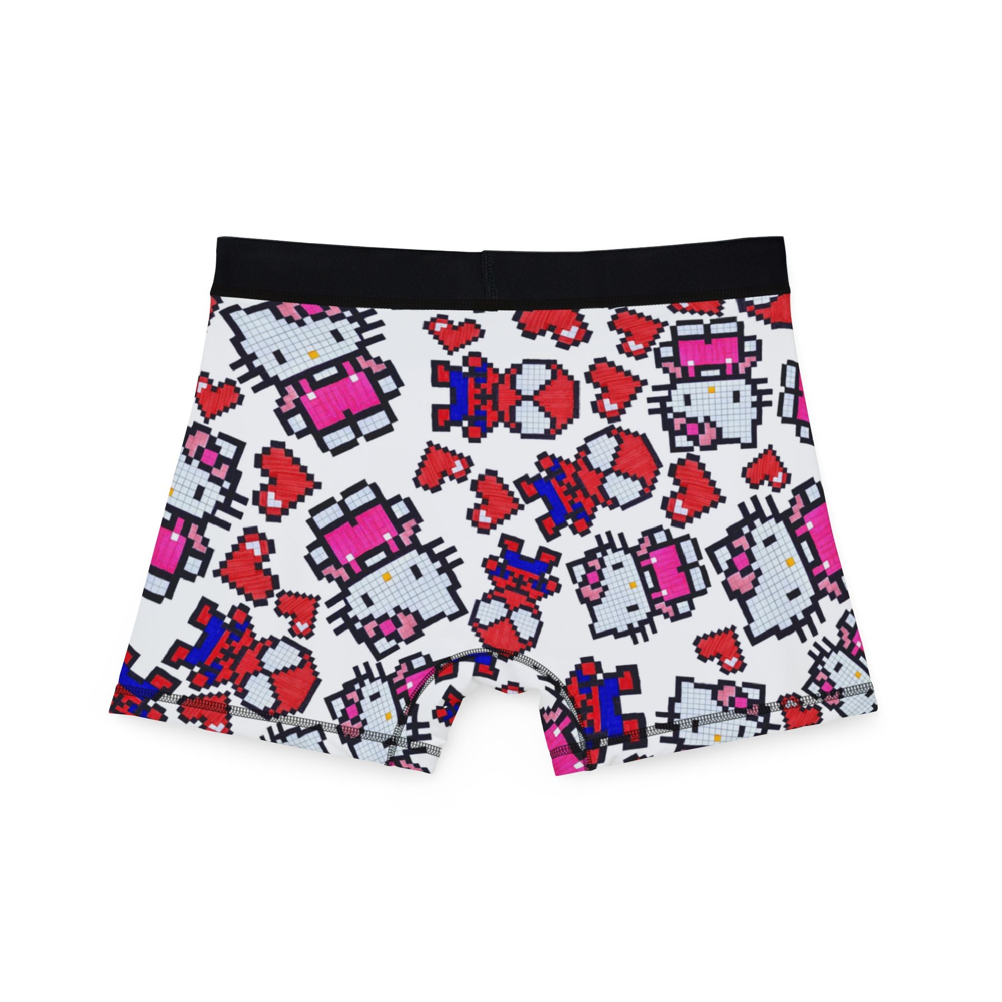 Men's boxers spider kitty pixel heart character love valentine white