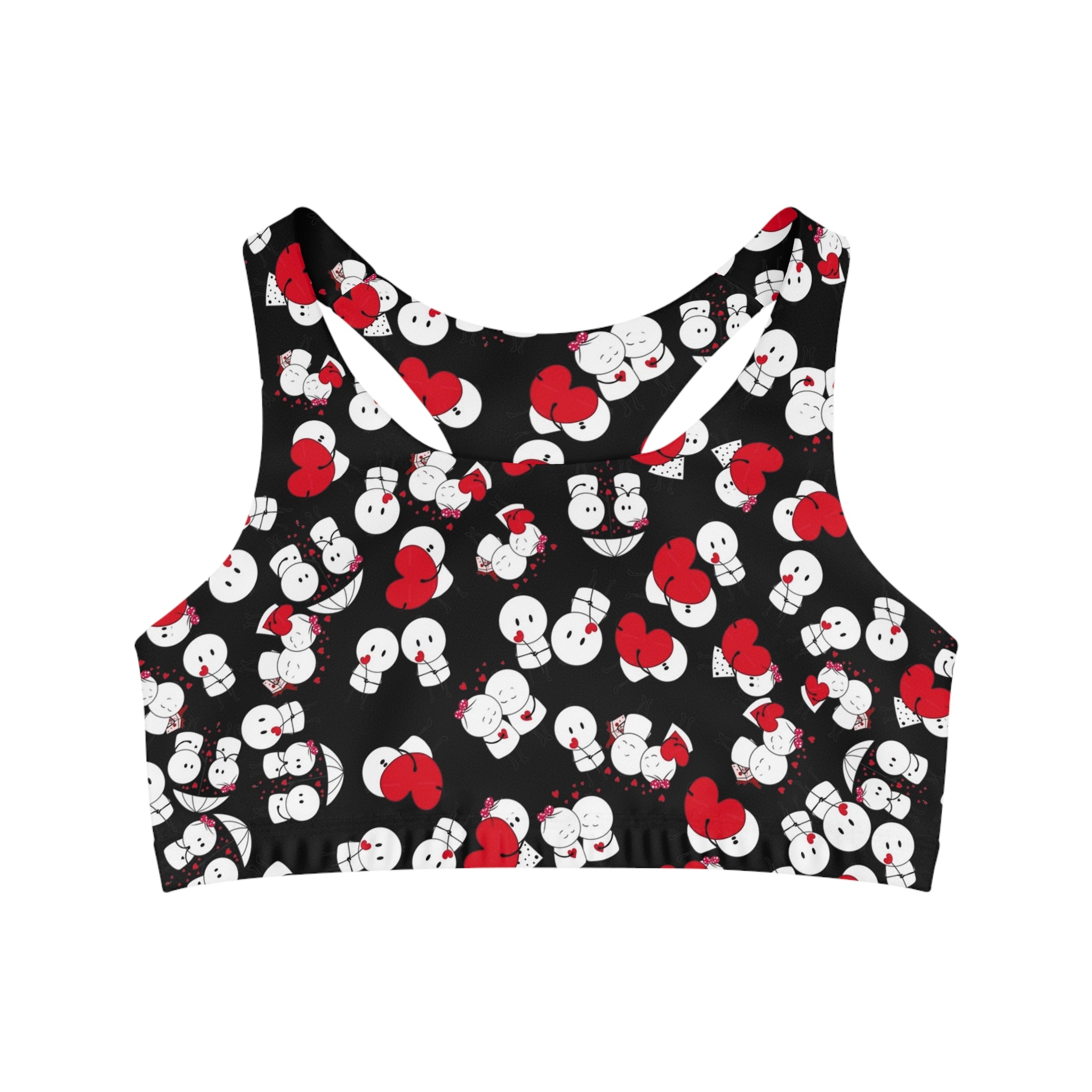 Sports bra cute valentine love black