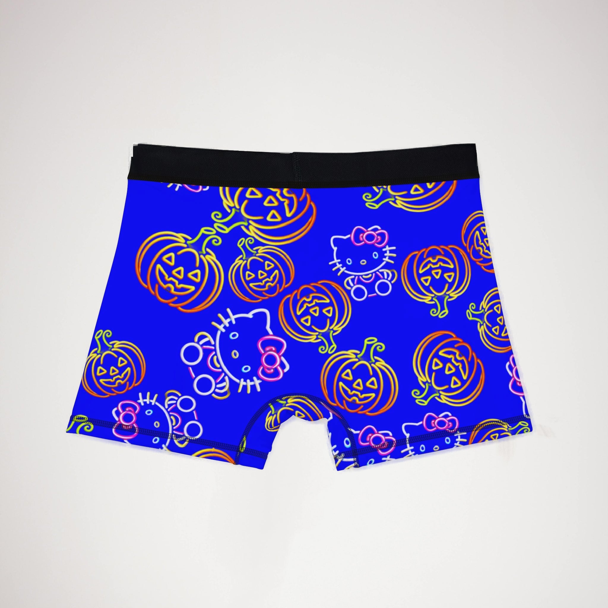 Men's boxers neon pumpkin kitty halloween blue