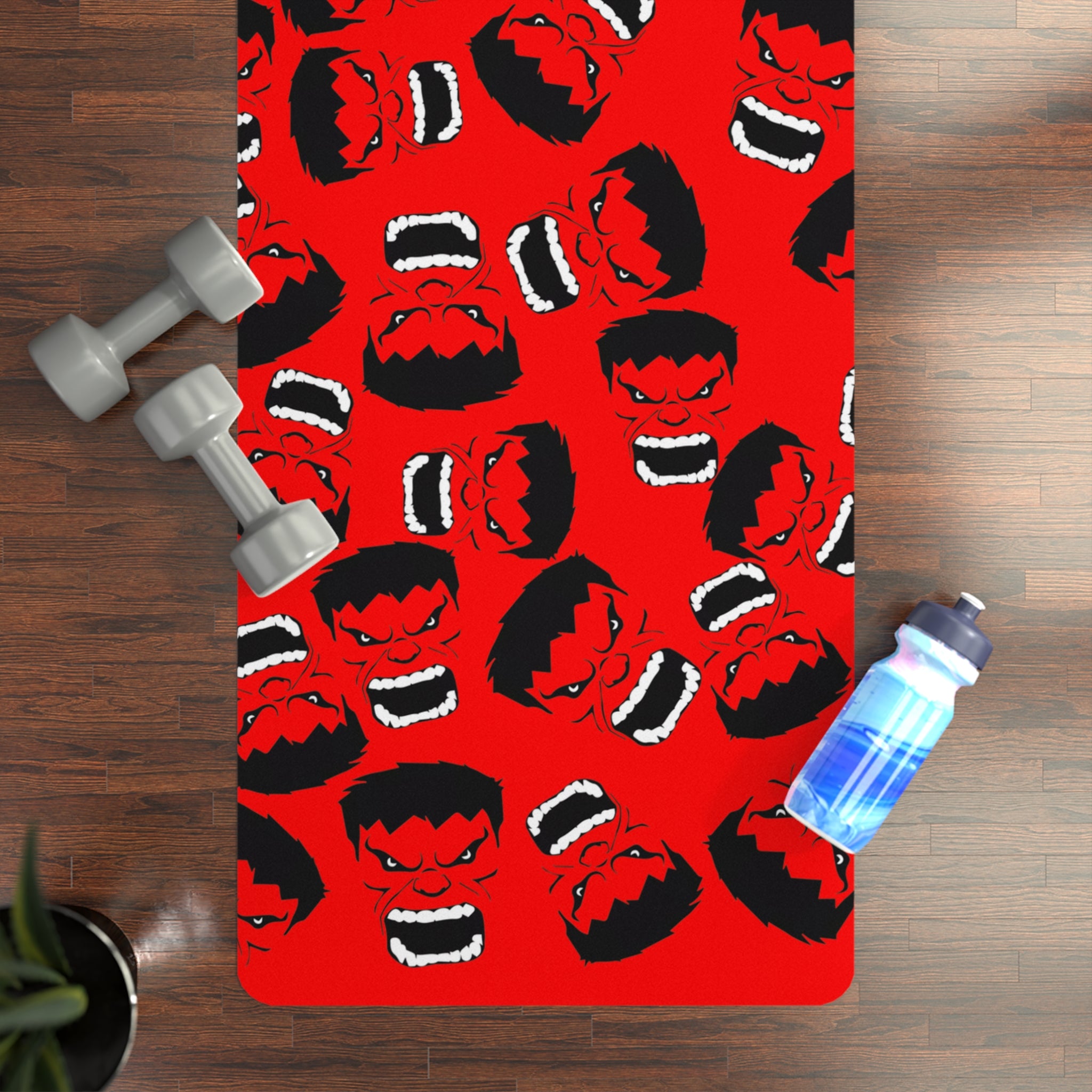 Rubber yoga mat hulk face red