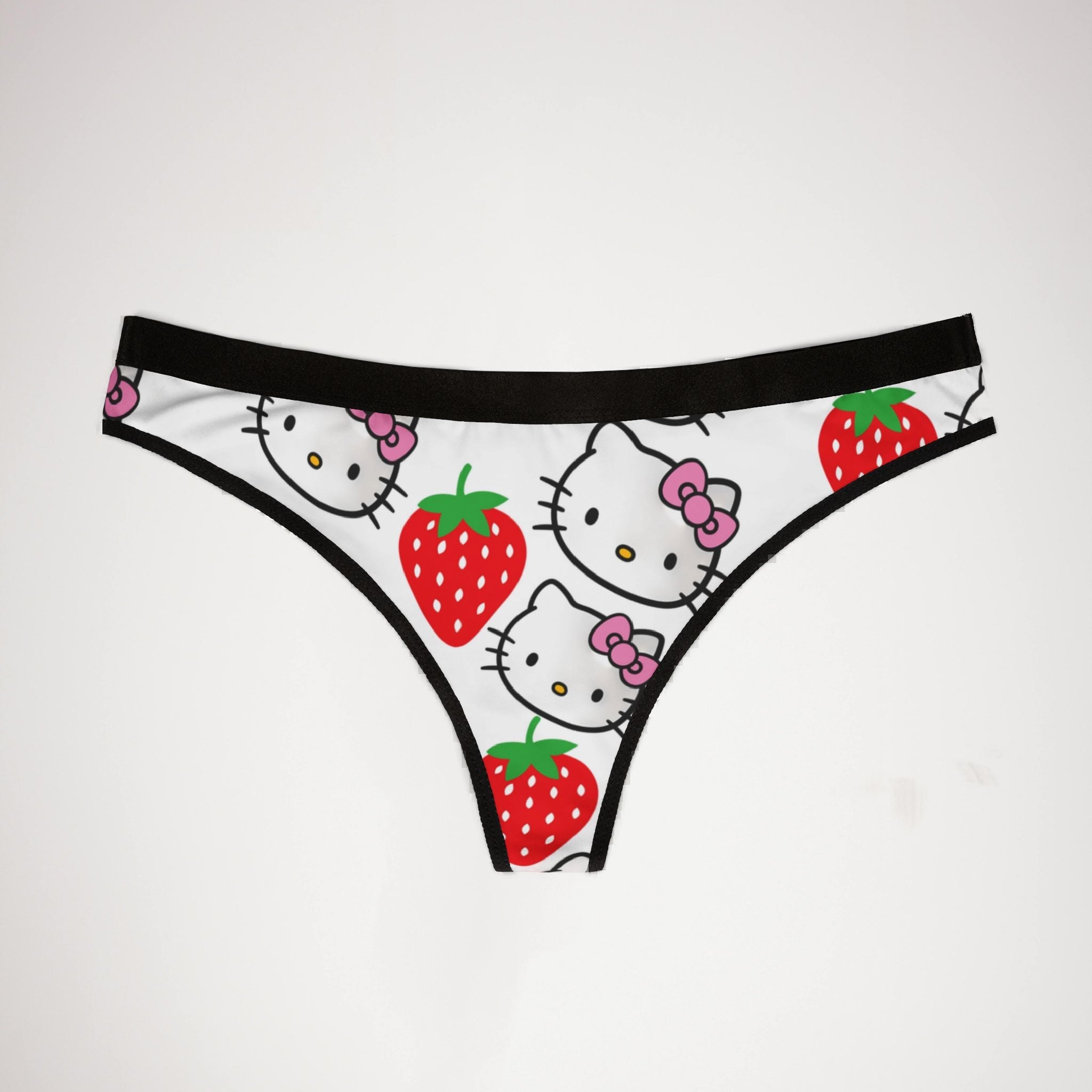 Women's thongs kitty strawberry white