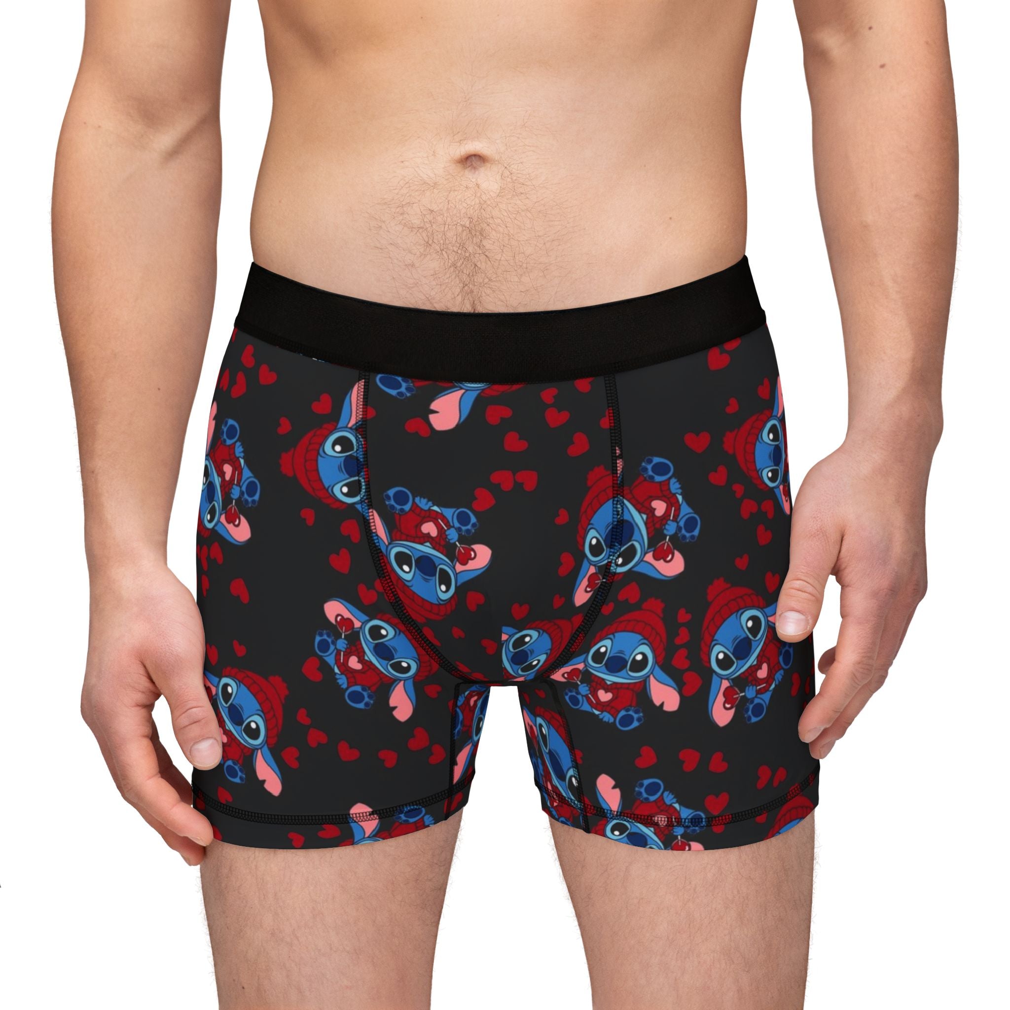 Men's boxers stitch valentine cream heart black