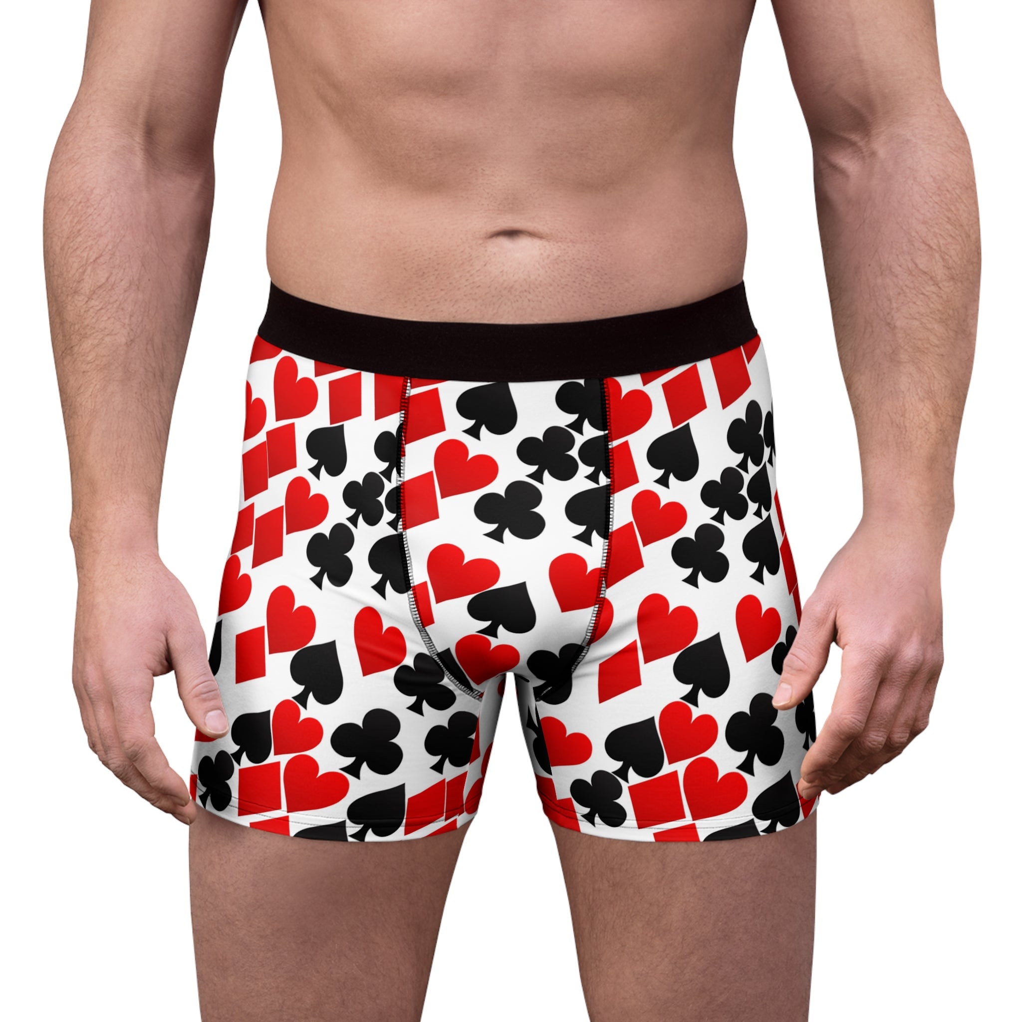 Men's boxer briefs playing cards spades hearts diamonds clubs valentine love white