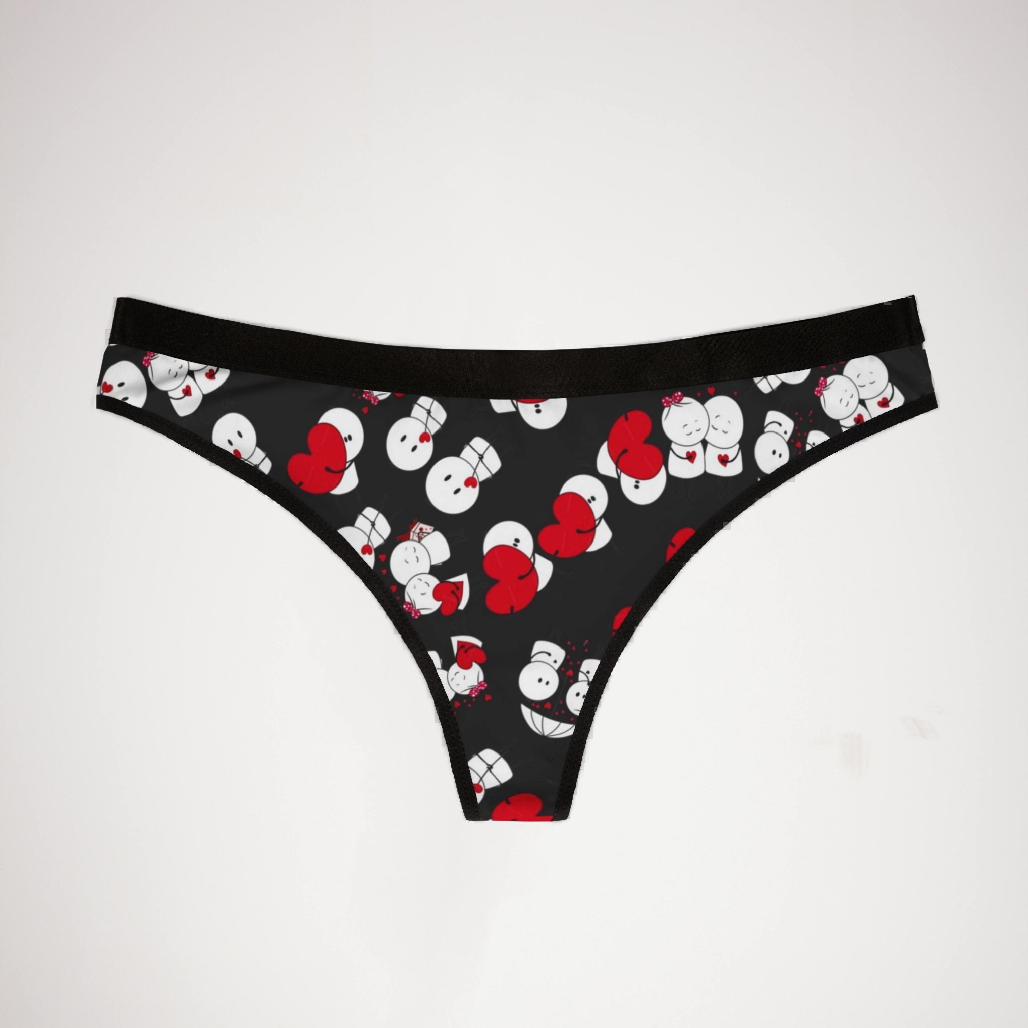 Women's thongs cute valentine love black