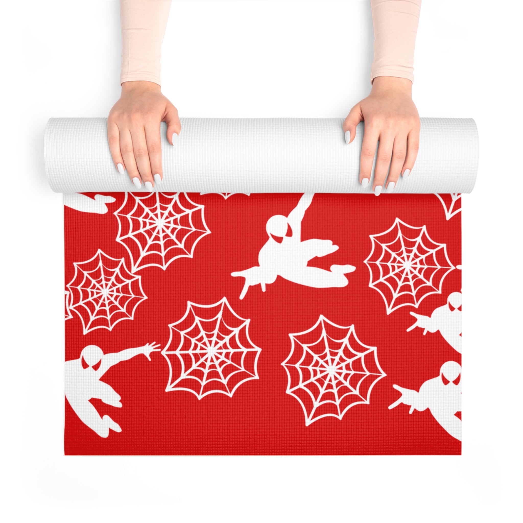 Foam yoga mat spiderman web plain red