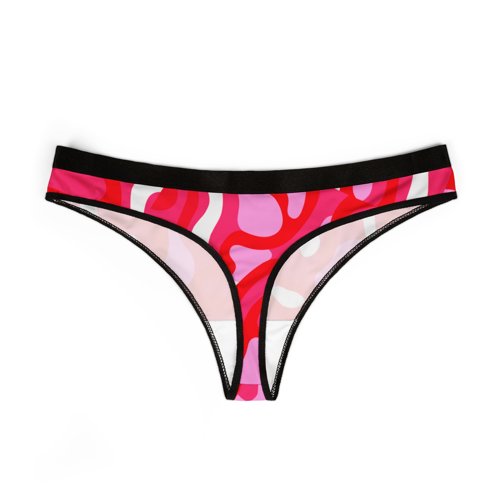 Women's thongs red swirl with cursive