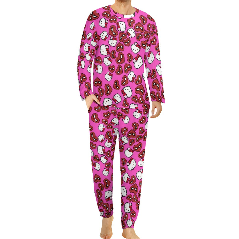 Men's Pajama suit spider kitty double hearts pink