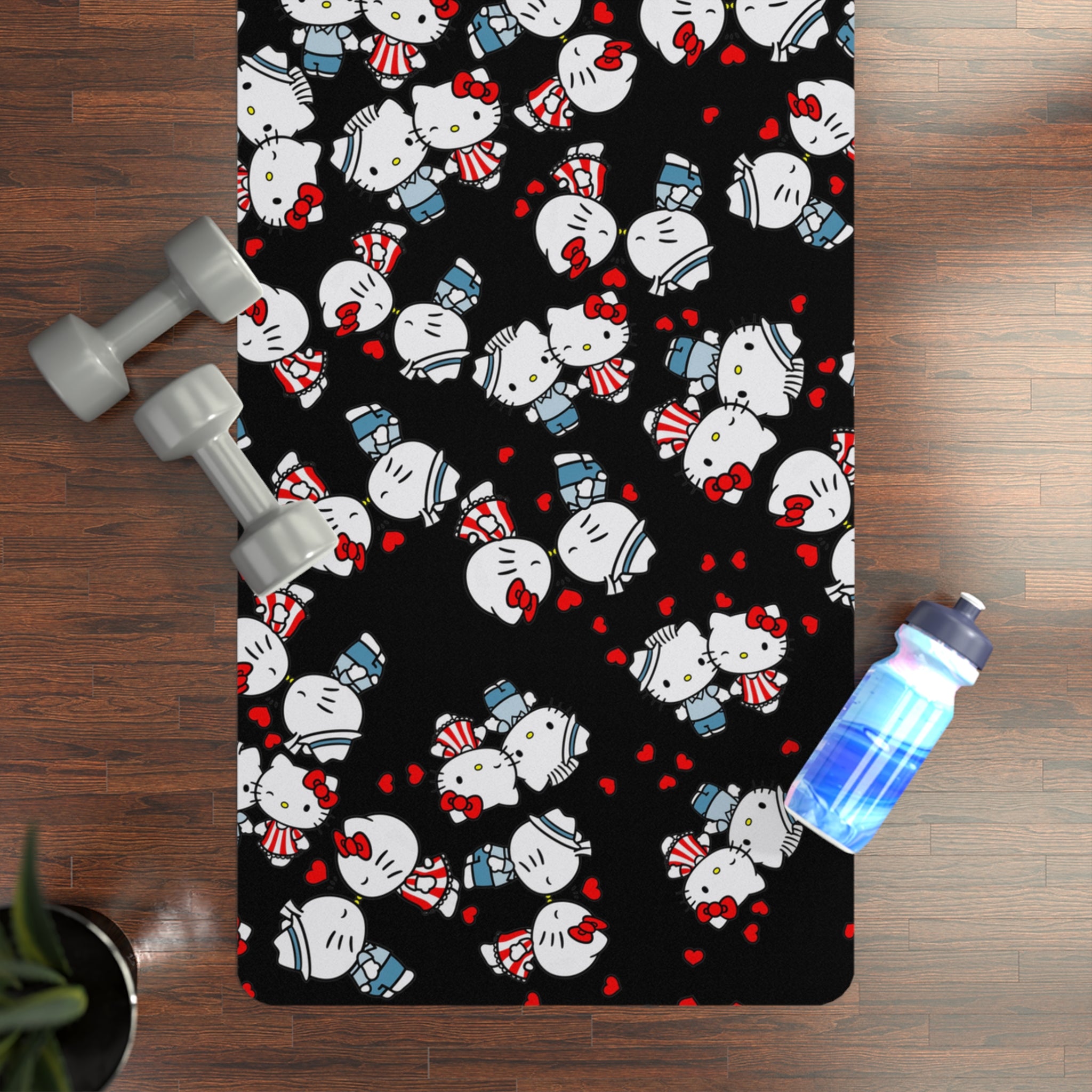 Rubber yoga mat kitty kiss wedding black