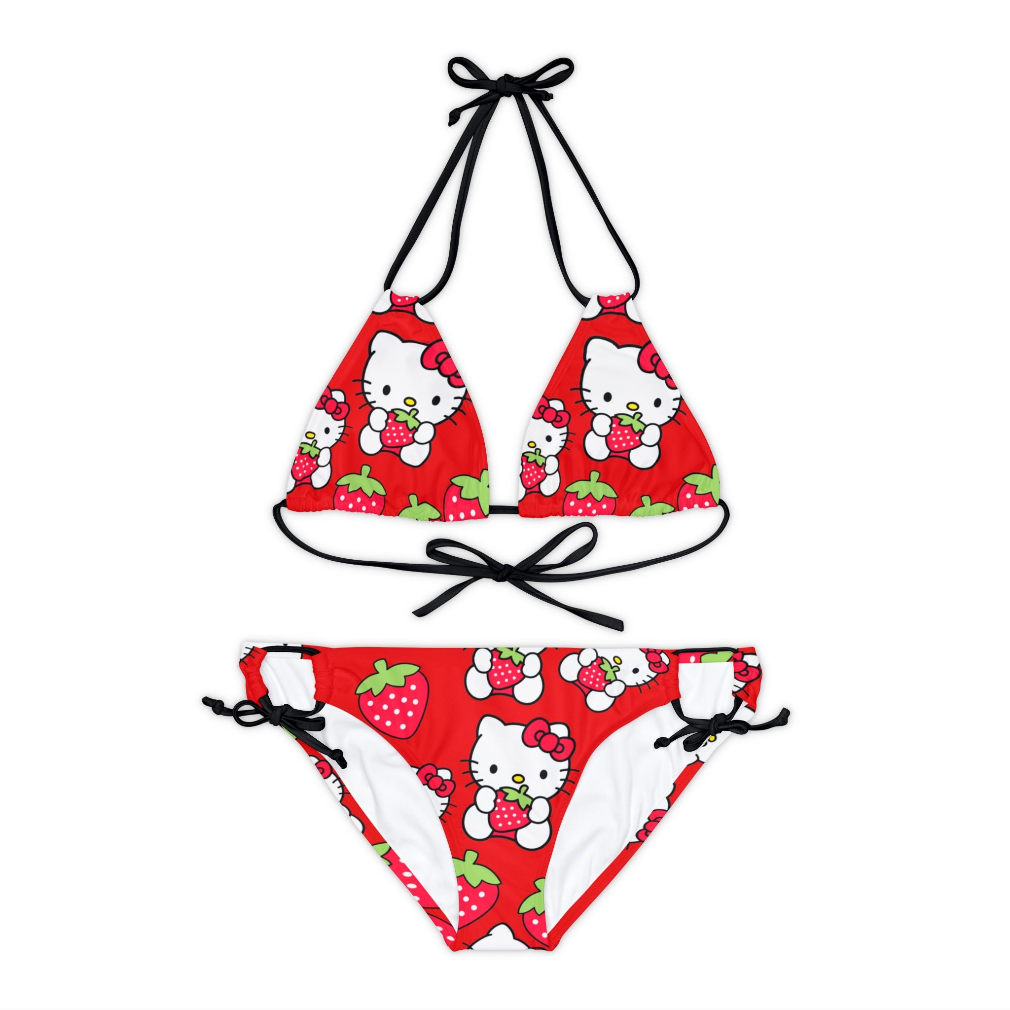 Strappy bikini set kitty strawberry valentine love red