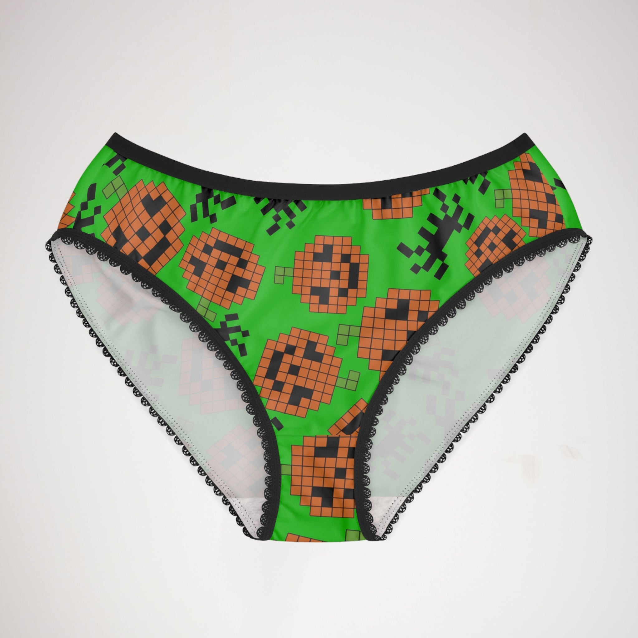 Women's briefs pumpkin spider pixel halloween green