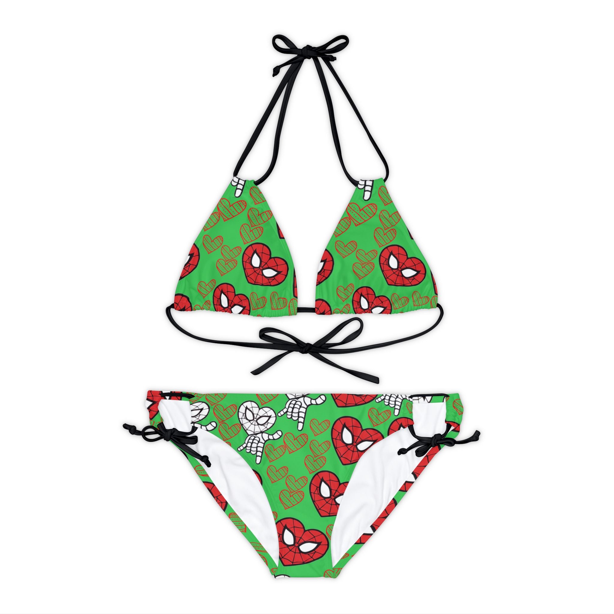 Strappy bikini set spider heart kiss green