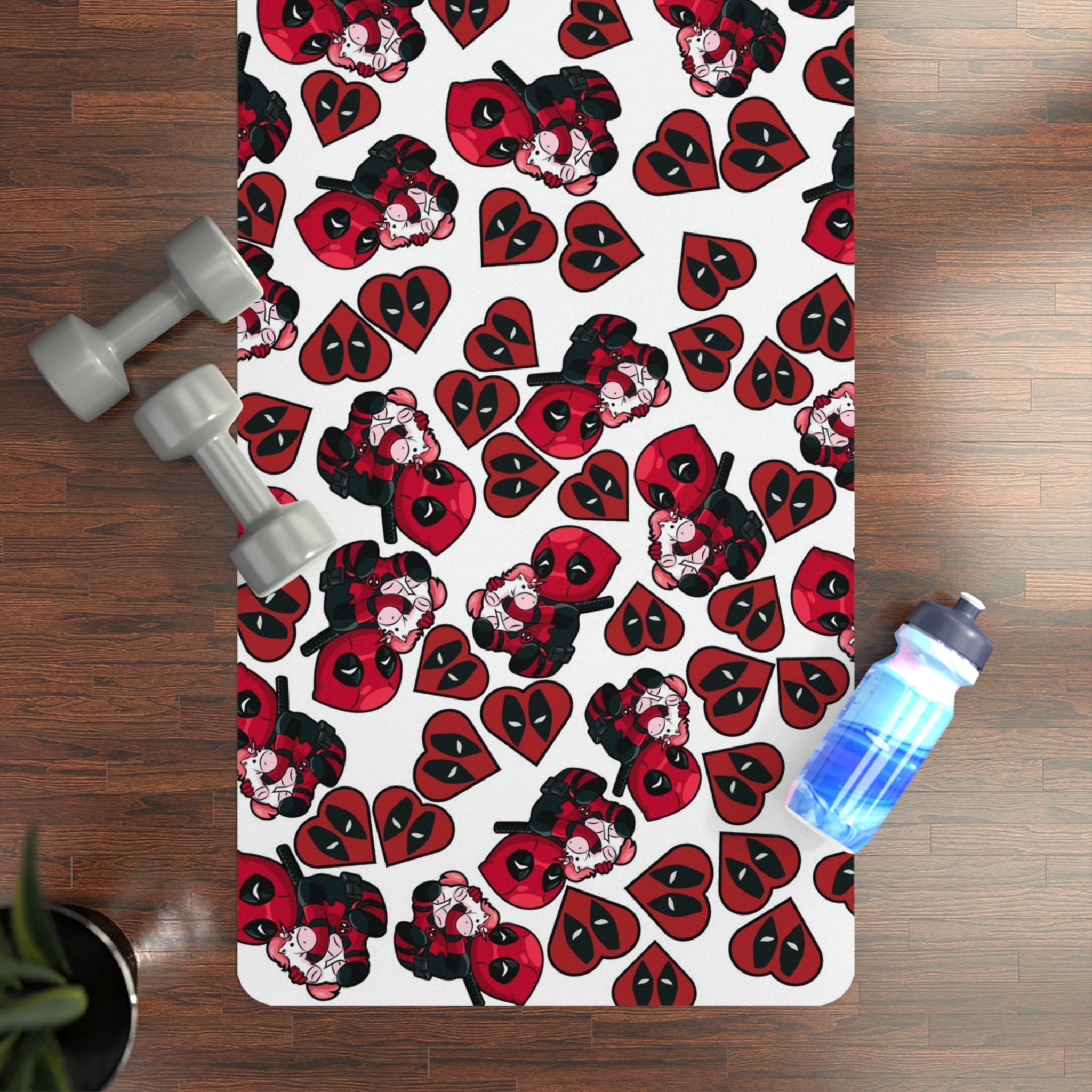 Rubber yoga mat deadpool unicorn hearts valentine love white