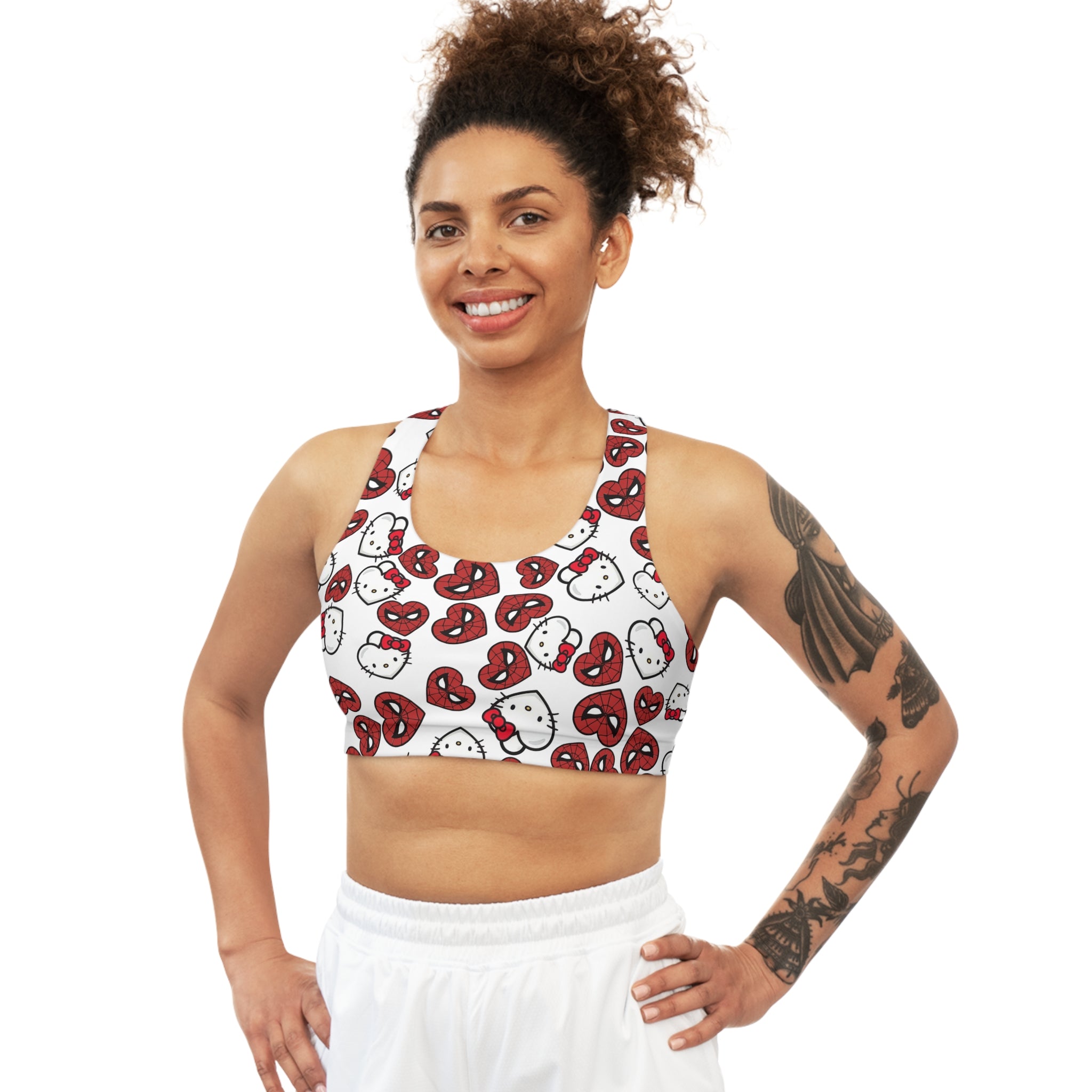 Sports bra spider kitty double hearts white