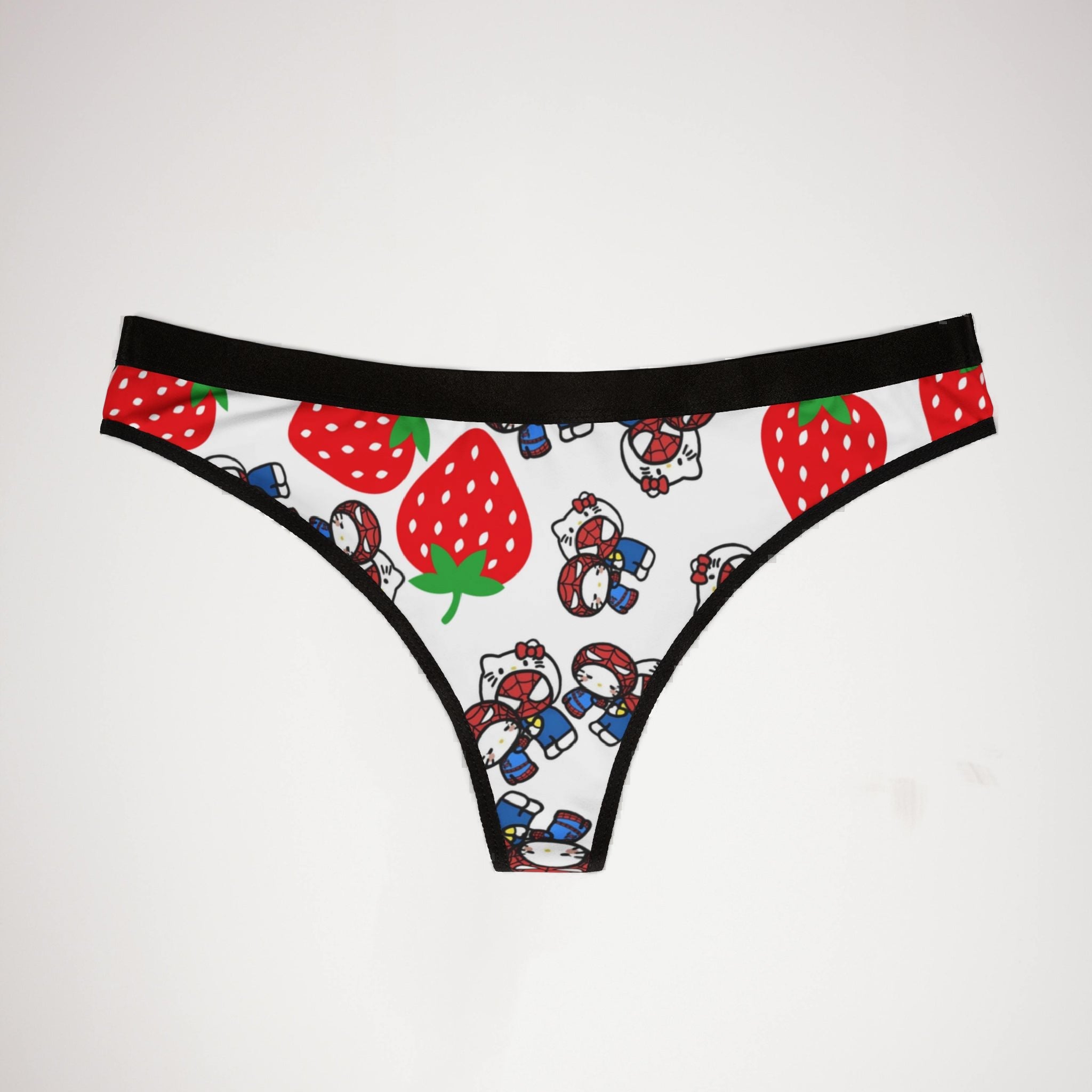 Women's thongs spider kitty strawberry white