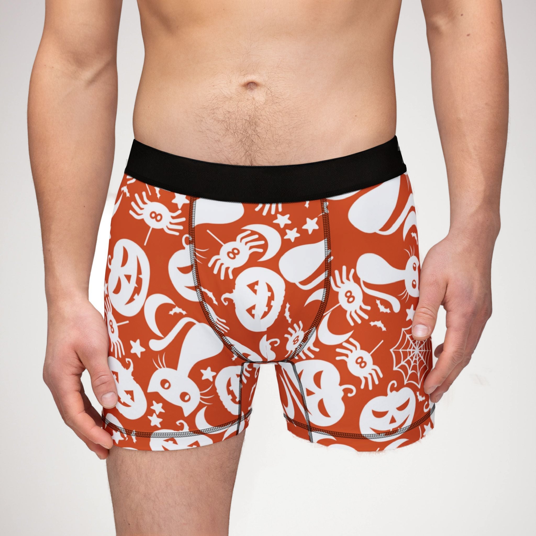 Men's boxers halloween pumpkin spider web orange