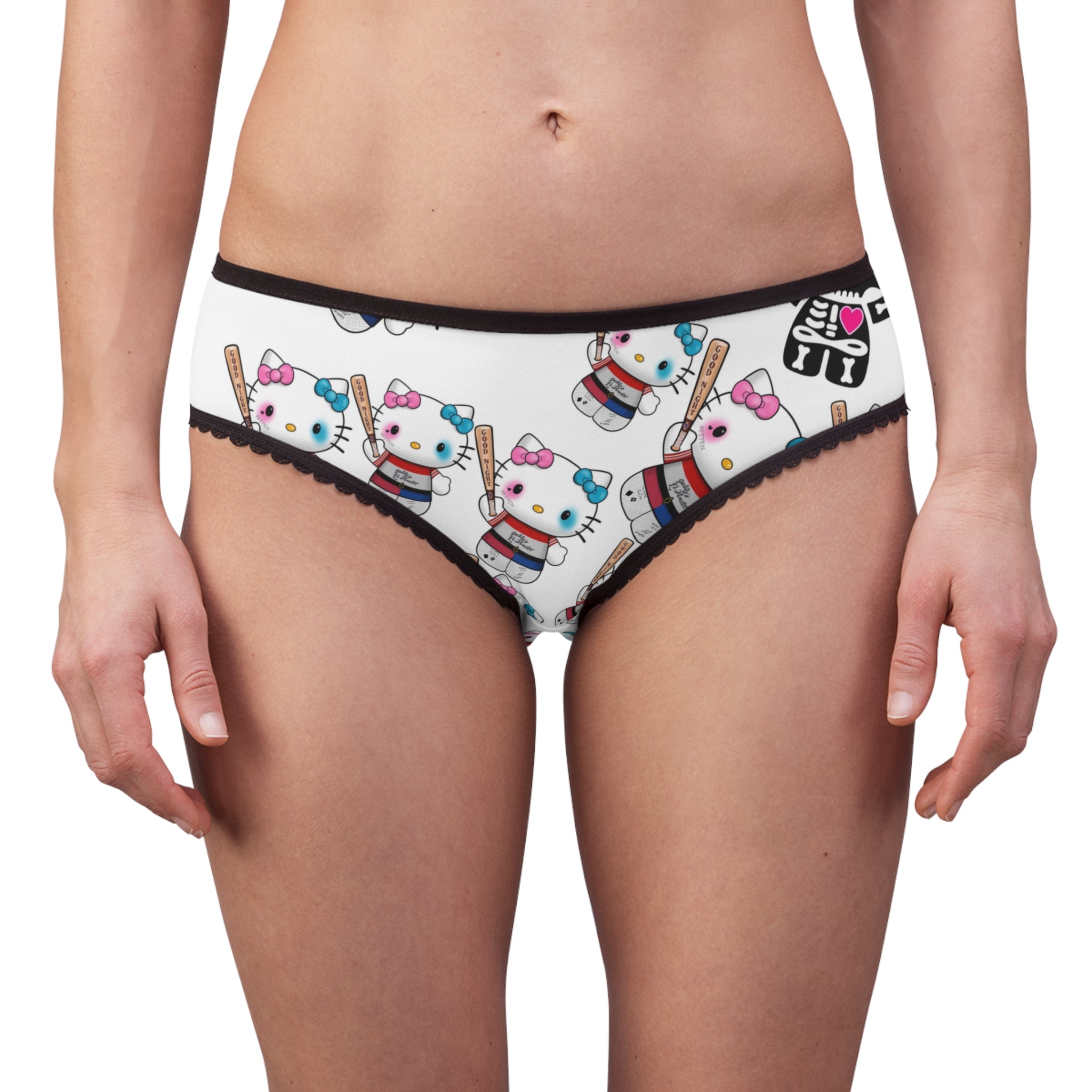 Women's briefs kitty monster Halloween bone white