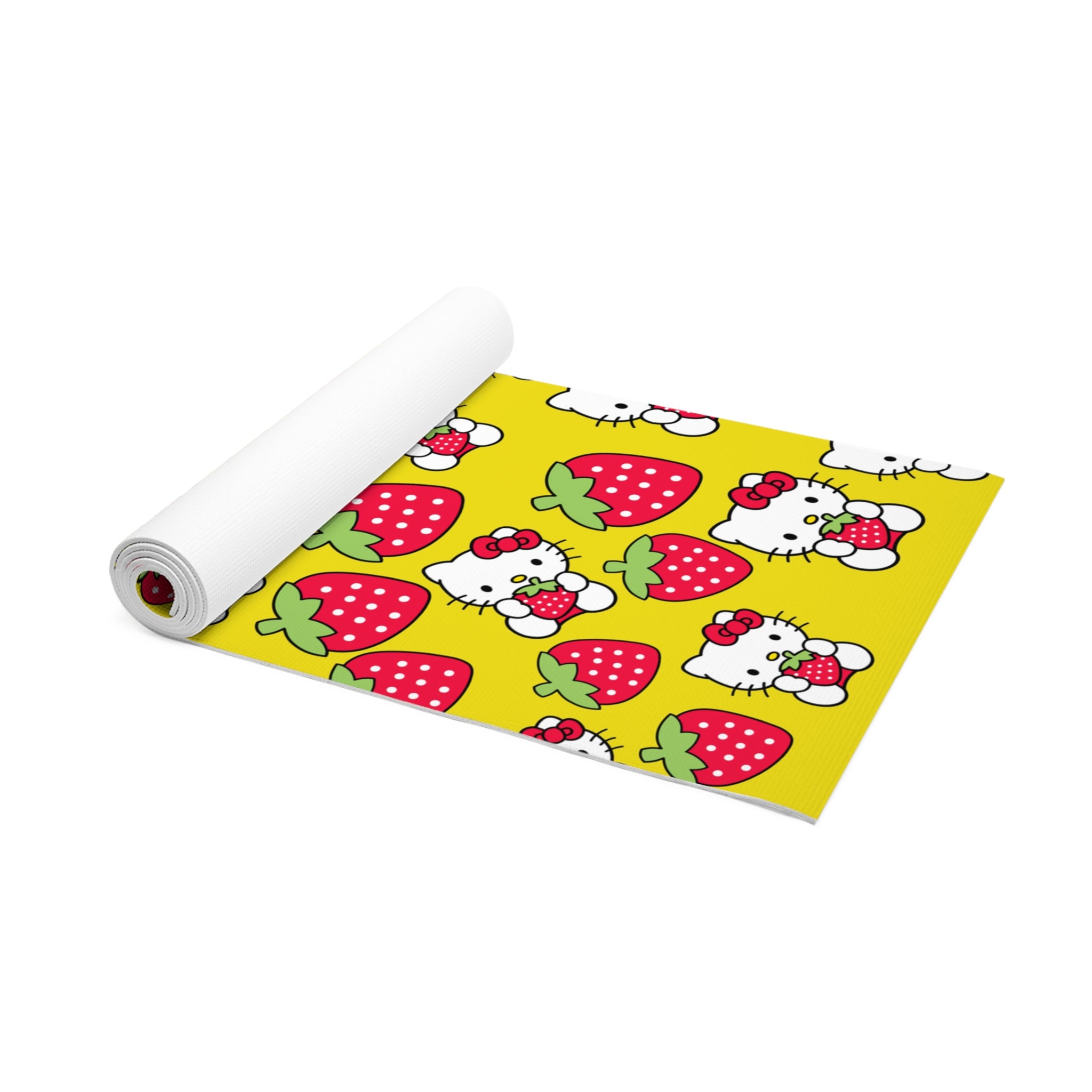 Foam yoga mat kitty strawberry valentine love yellow