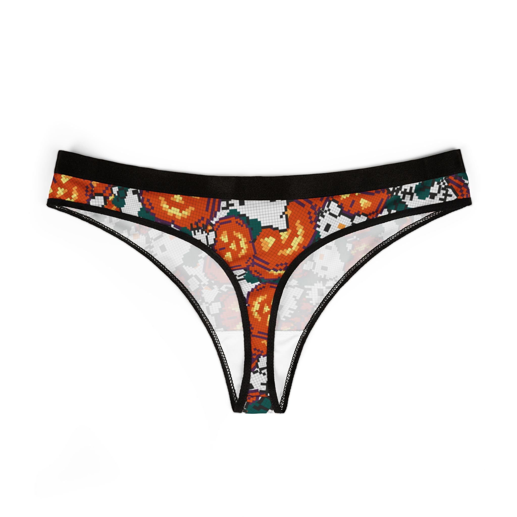 Women's thongs kitty pumpkin Halloween pixel nature