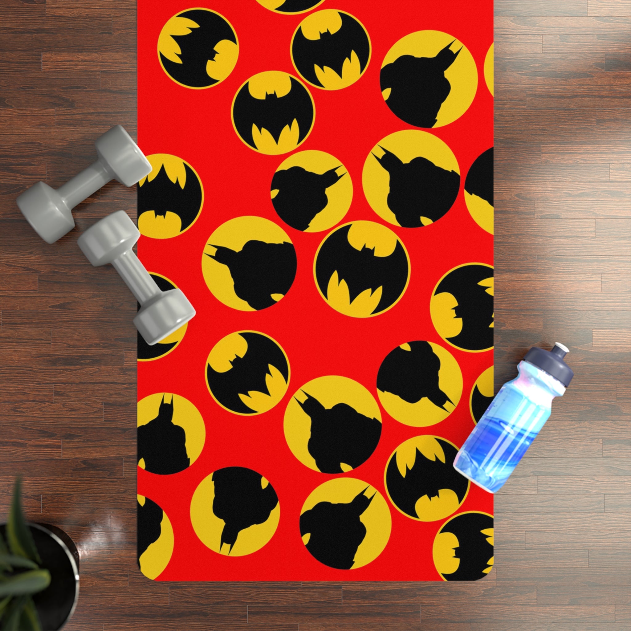 Rubber yoga mat batman circle red