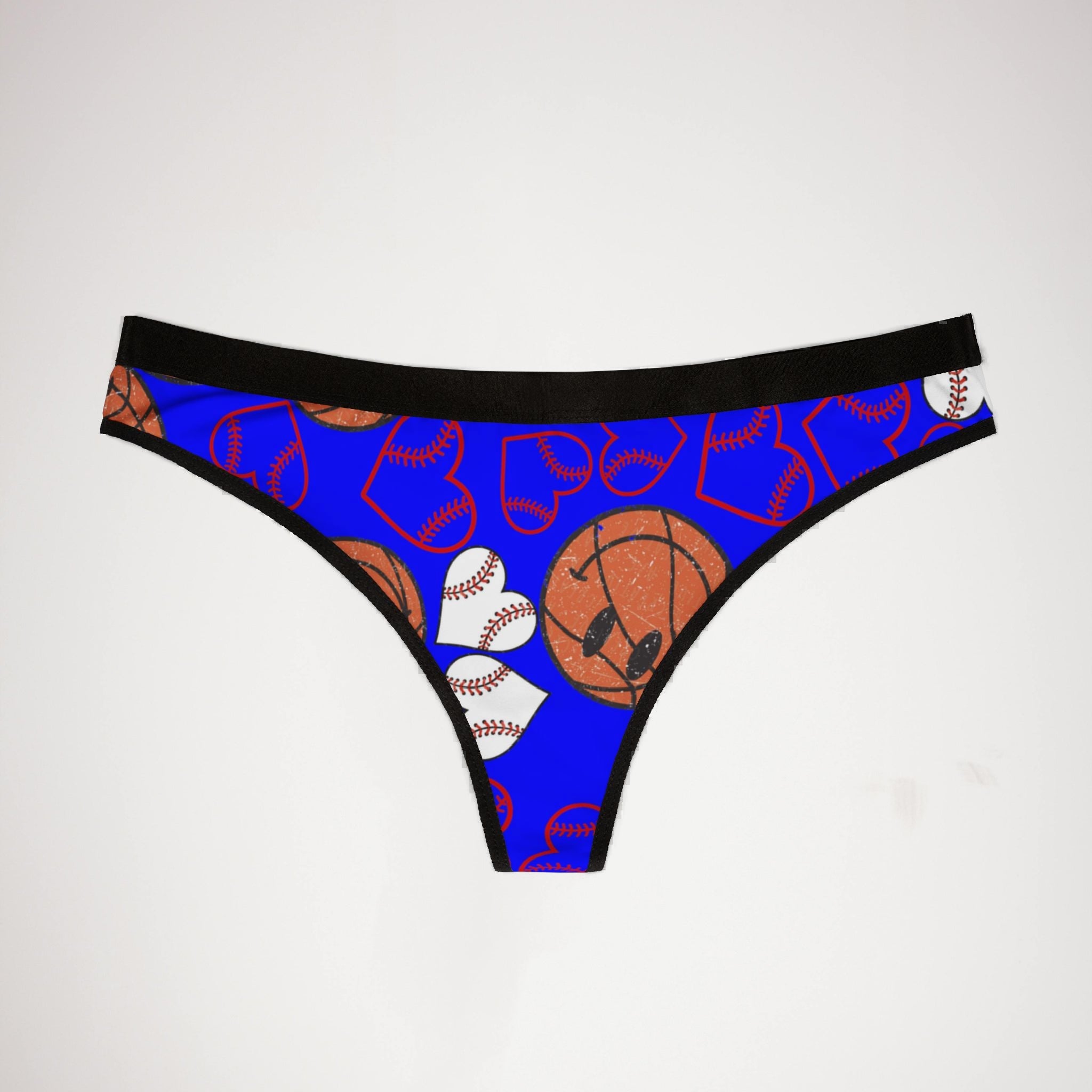 Women's thongs BasketBall hearts valentine blue