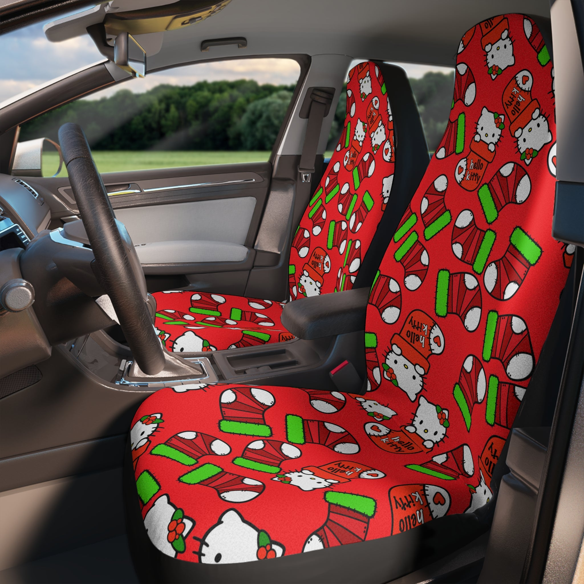 Auto Car Chair Seat Covers kitty socks noel christmas