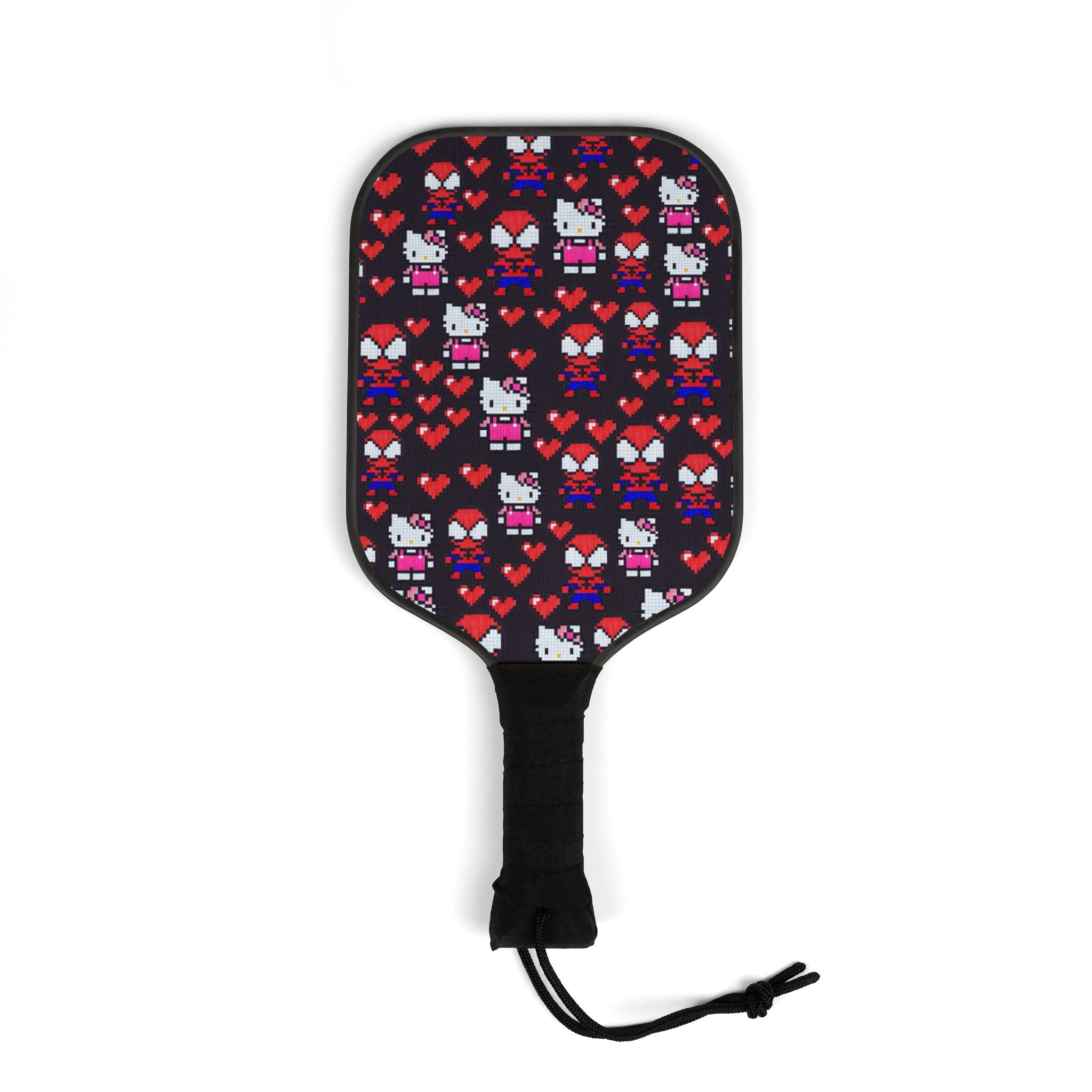 Pickleball kit (2 paddles + 2 balls + transparent bag) spider kitty pixel heart love valentine black