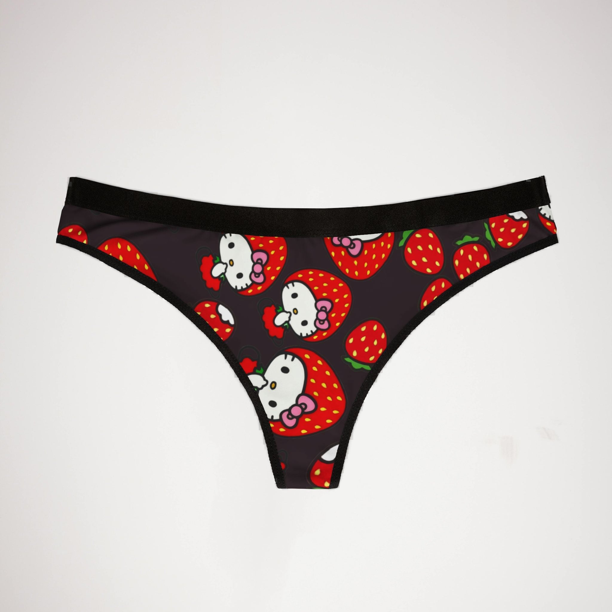 Women's thongs kitty strawberry valentine black