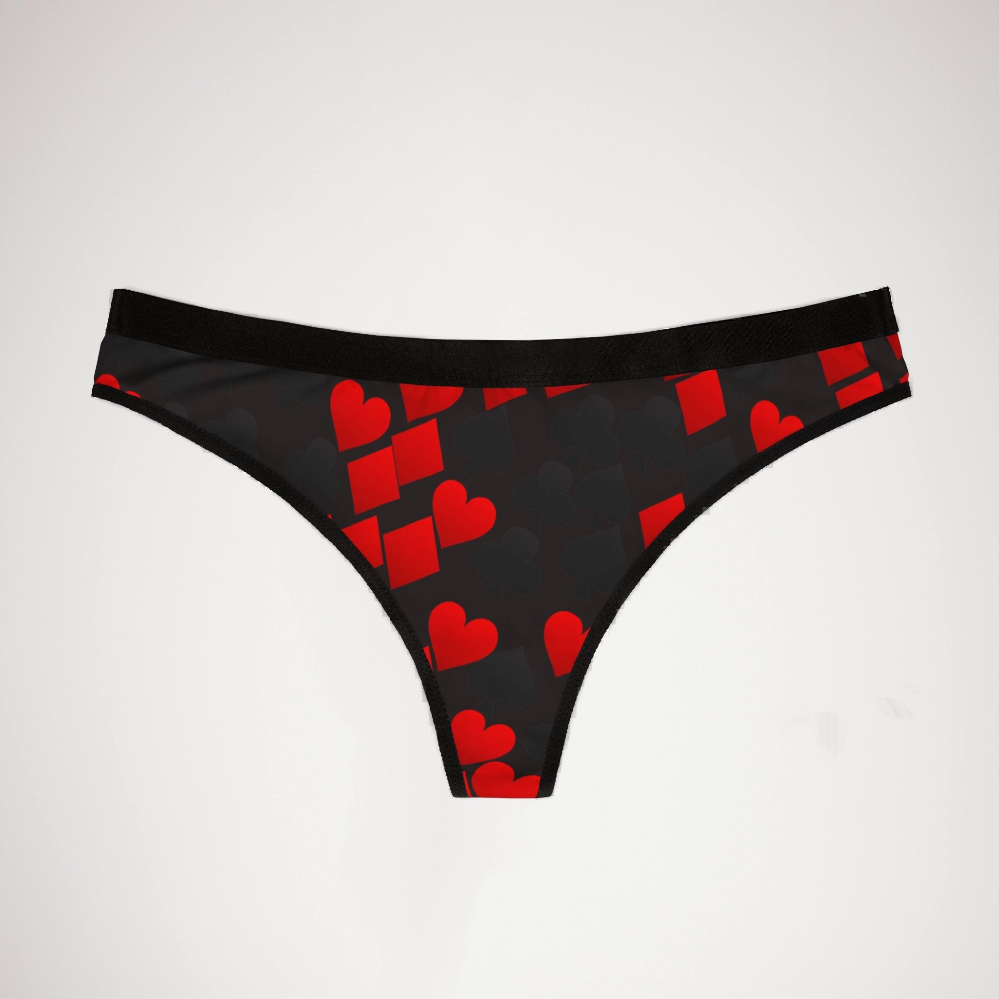 Women's thongs playing cards spades hearts diamonds clubs valentine love black