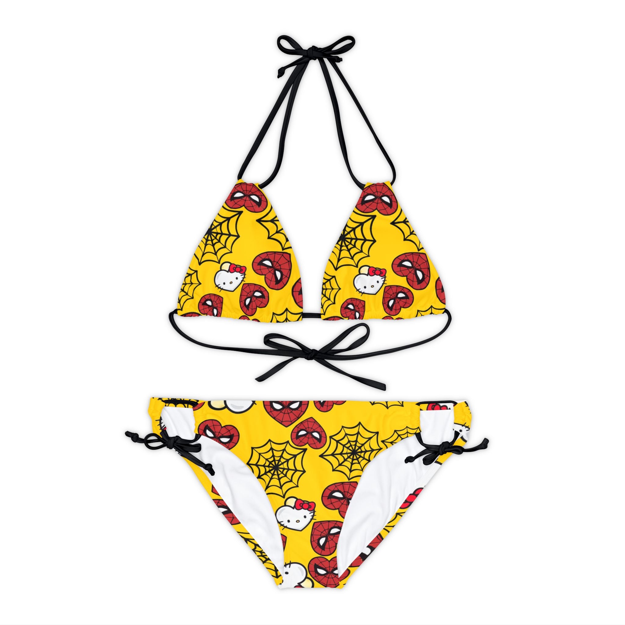 Strappy bikini set kitty spider web heart yellow