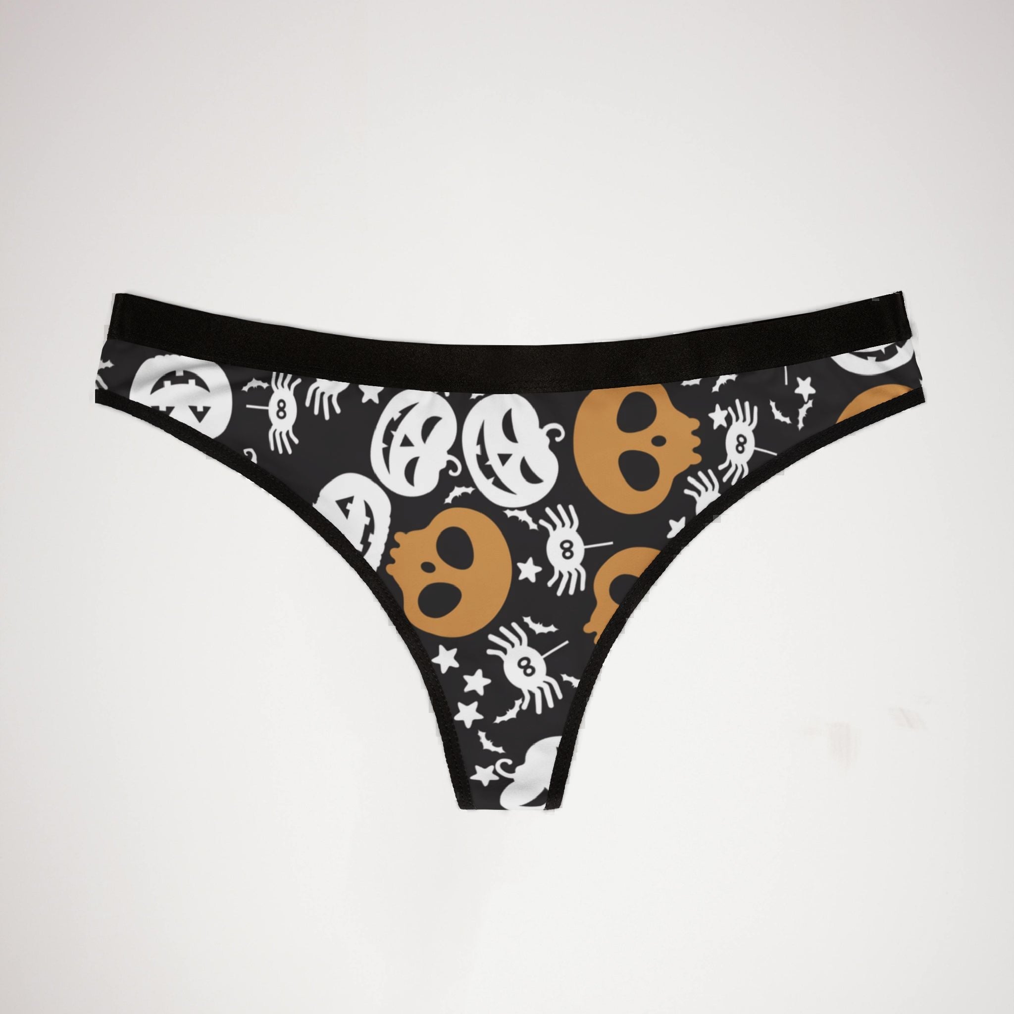 Women's thongs halloween pumpkin spider web black