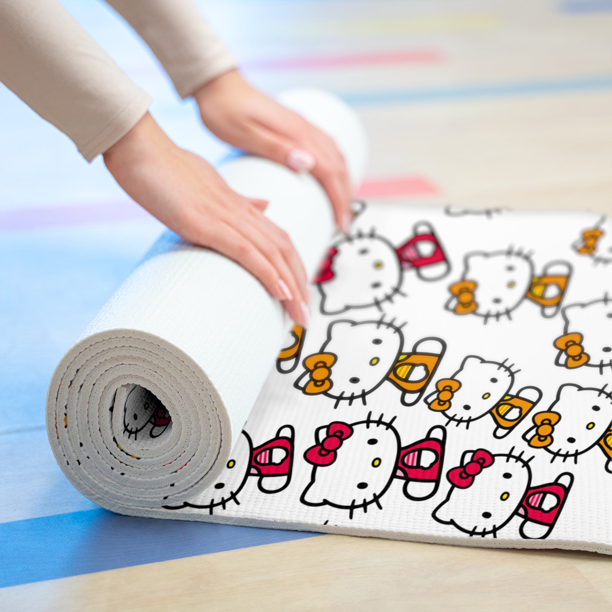 Foam yoga mat kitty two colors white