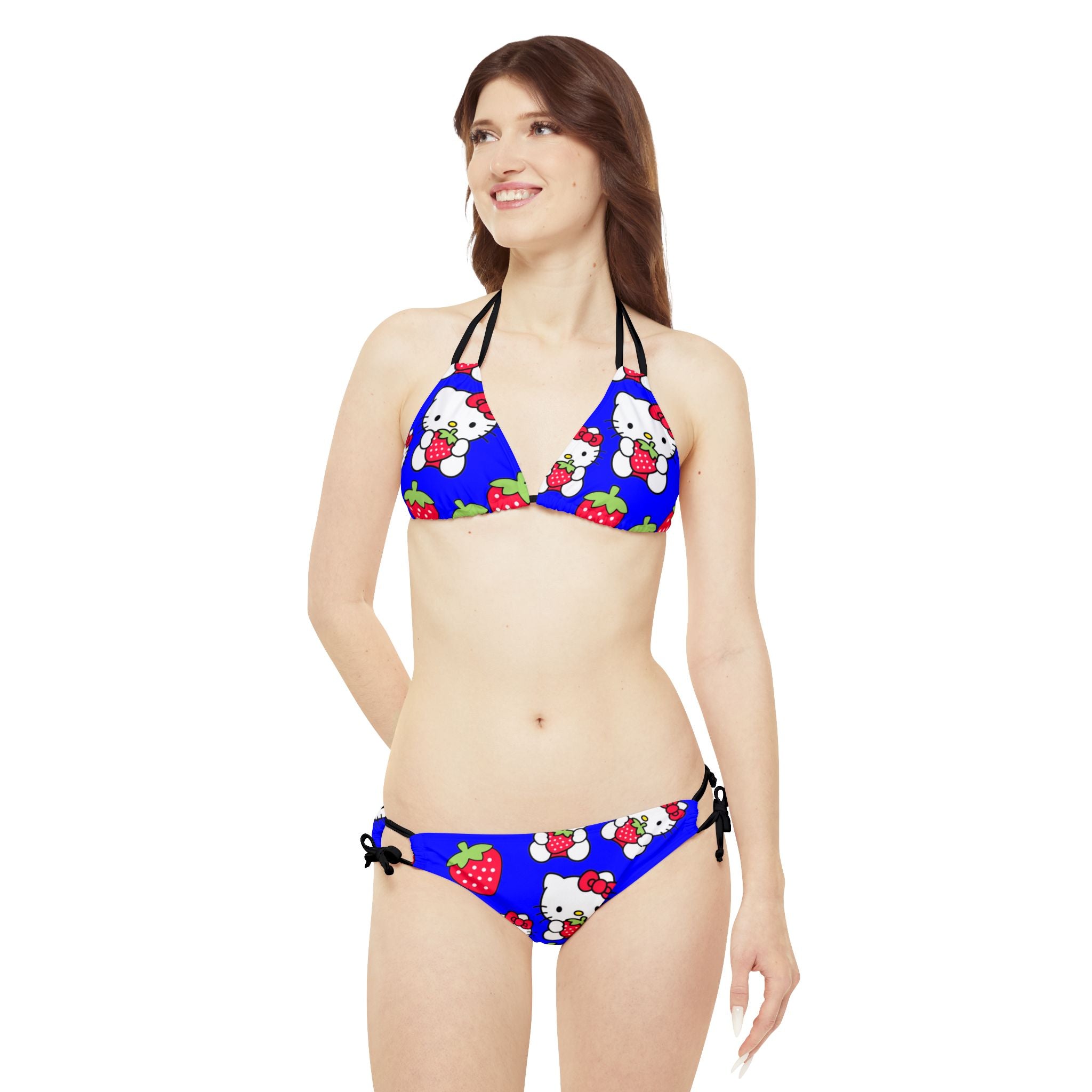 Strappy bikini set kitty strawberry valentine love blue