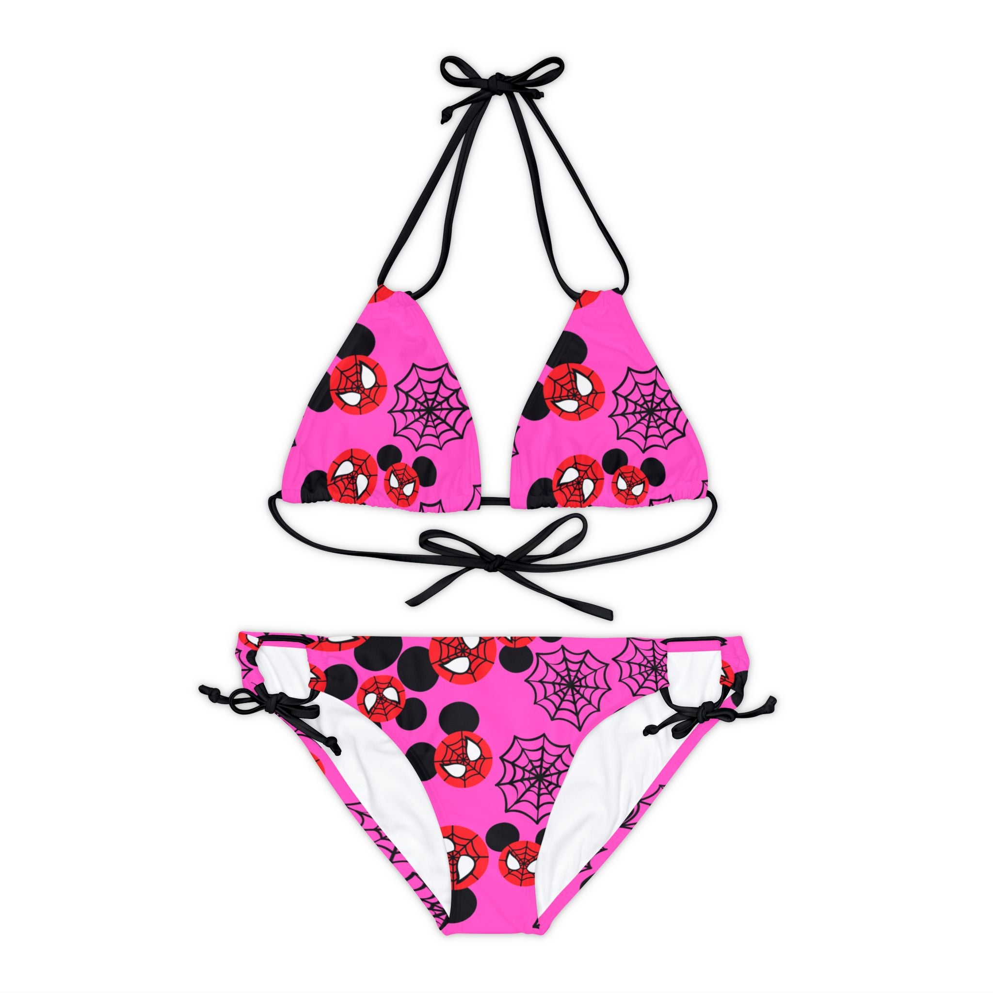 Strappy bikini set spider mickey web pink