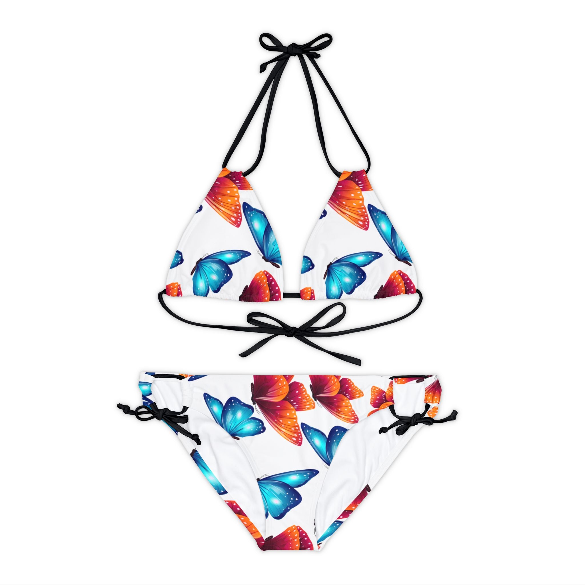 Strappy bikini set butterflies stars white