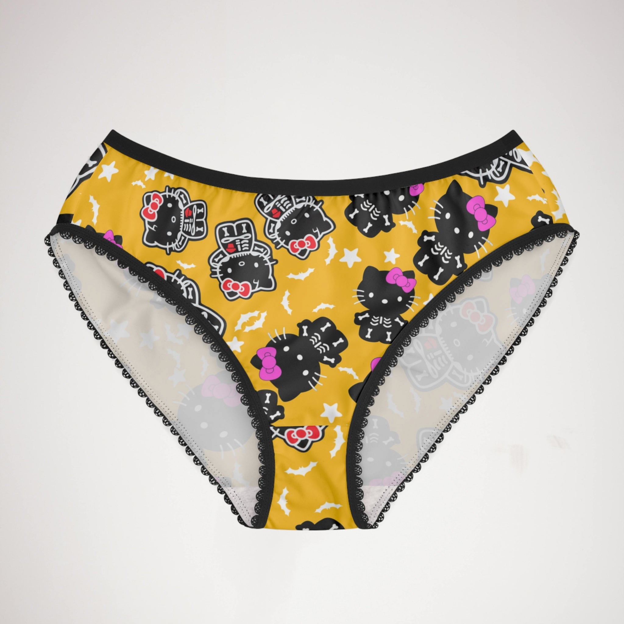 Women's briefs kitty halloween bones yellow