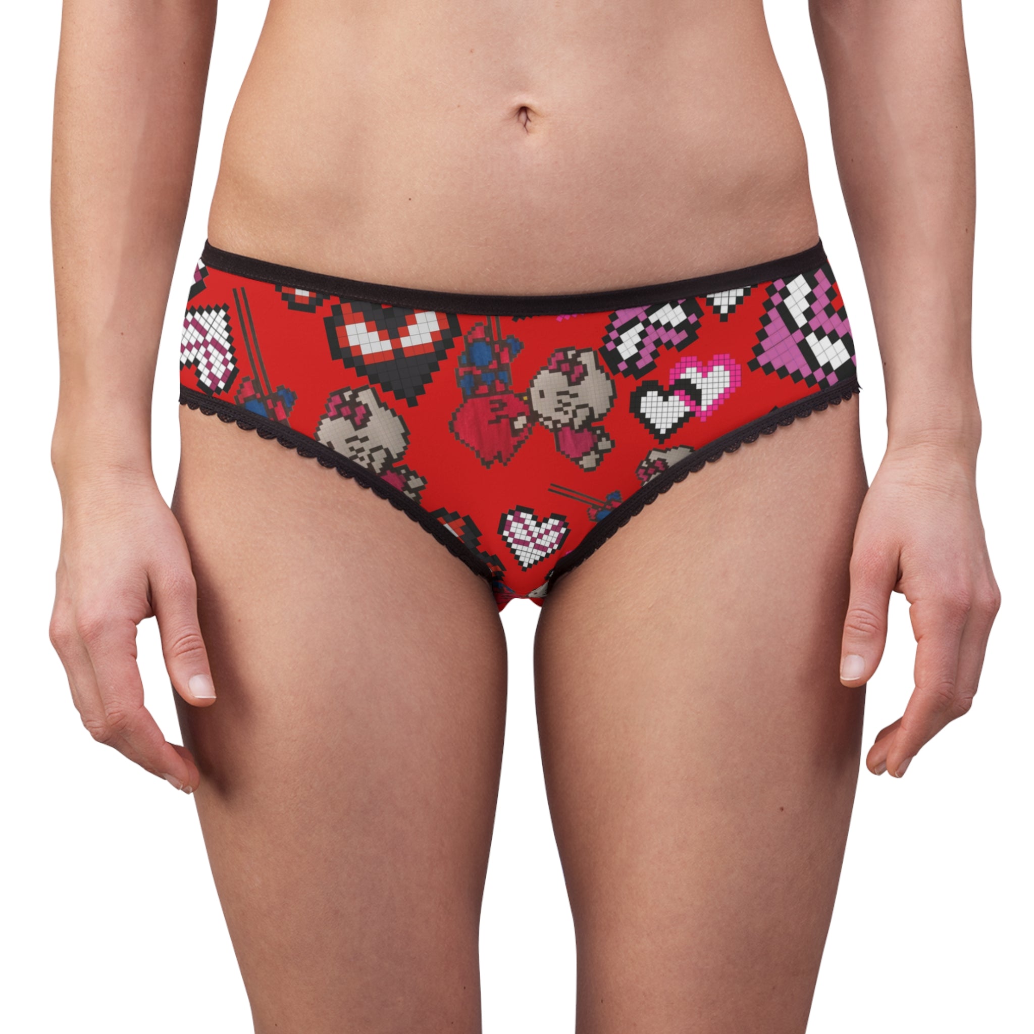 Women's briefs spider kitty pixel kiss hearts red