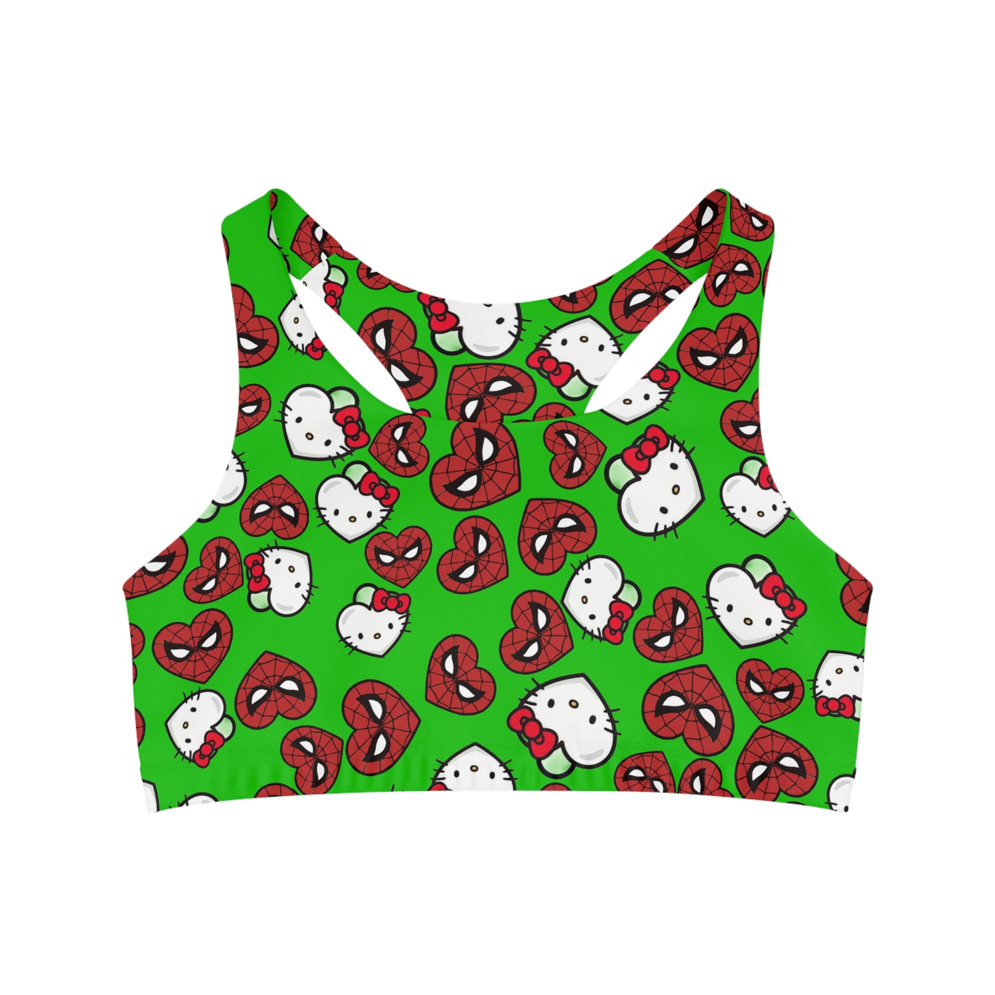 Sports bra spider kitty double hearts green