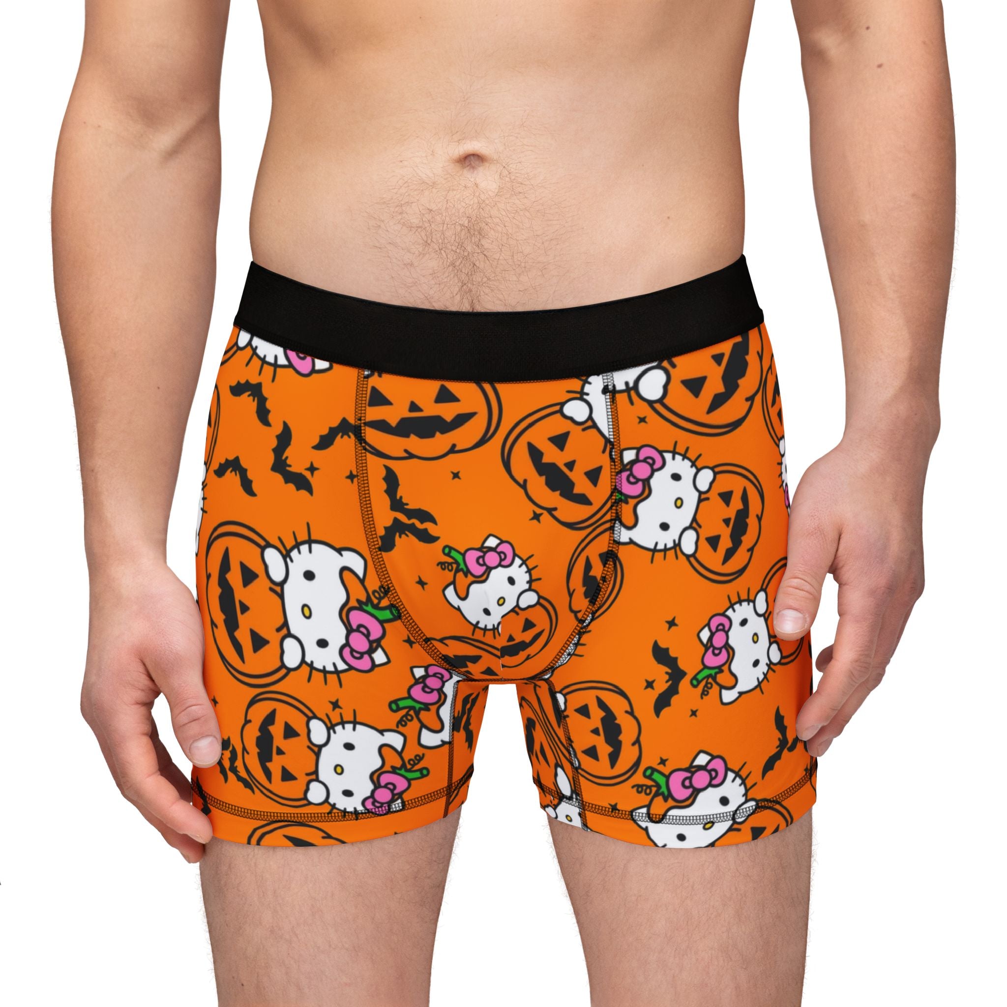 Men's boxers kitty hold pumpkin Halloween orange