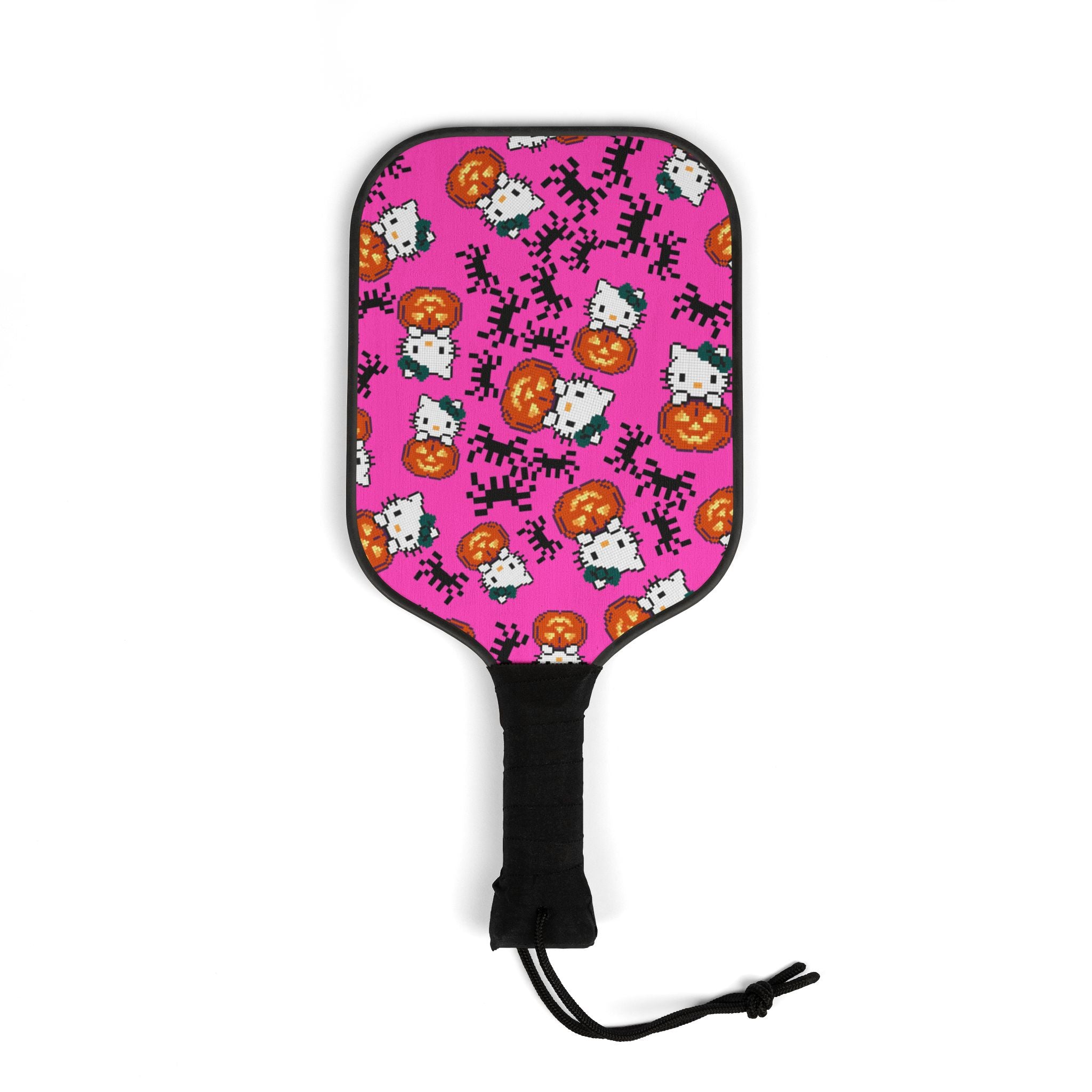 Pickleball kit (2 paddles + 2 balls + transparent bag) kitty pumpkin Halloween pixel spider pink