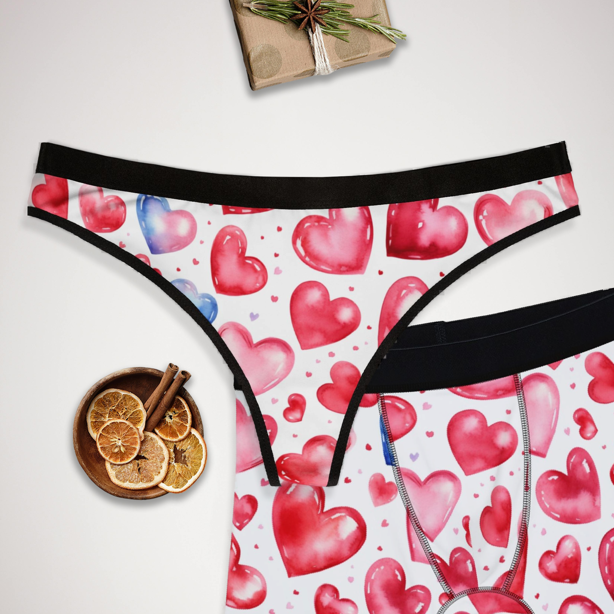Matching underwear Valentines Day Heart for couples boxer & thong set