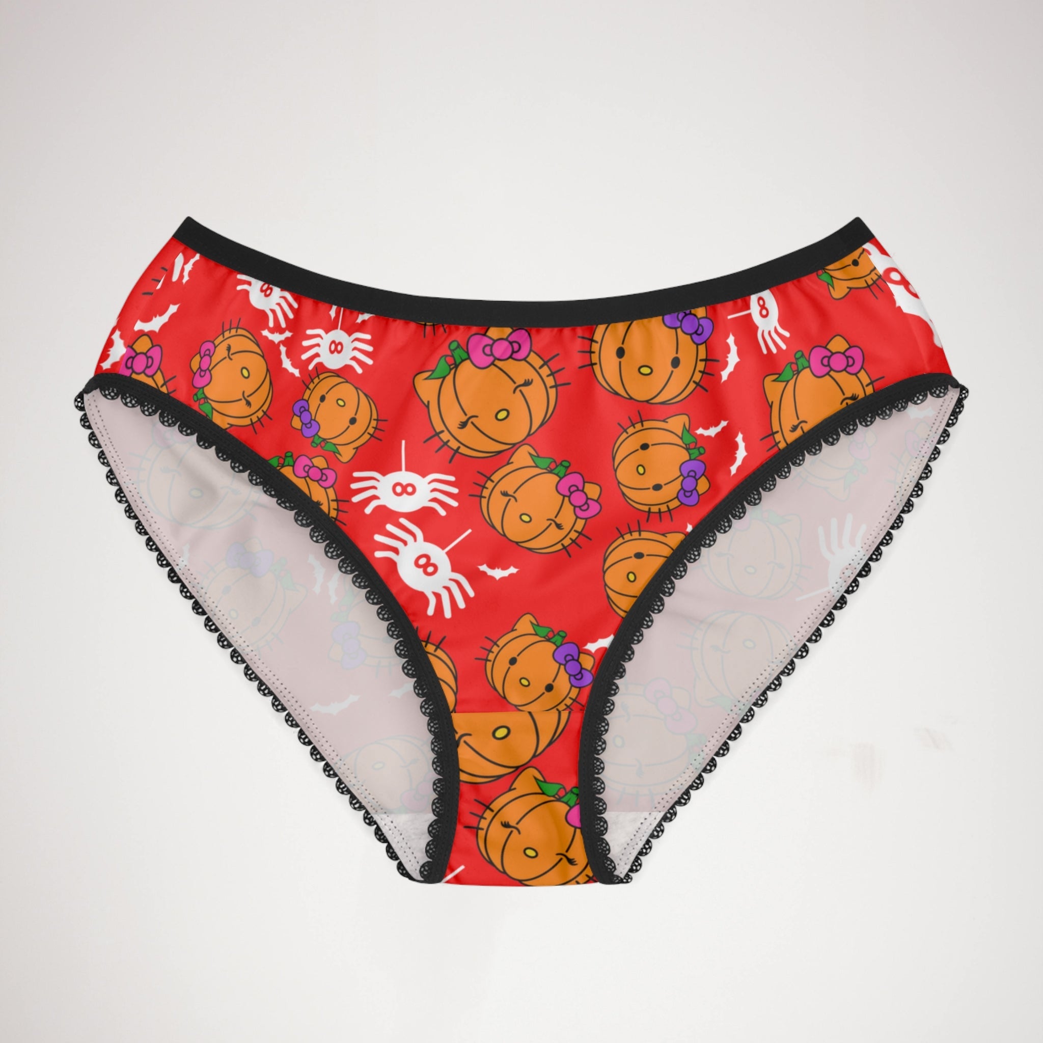 Women's briefs double pumpkin kitty Halloween red