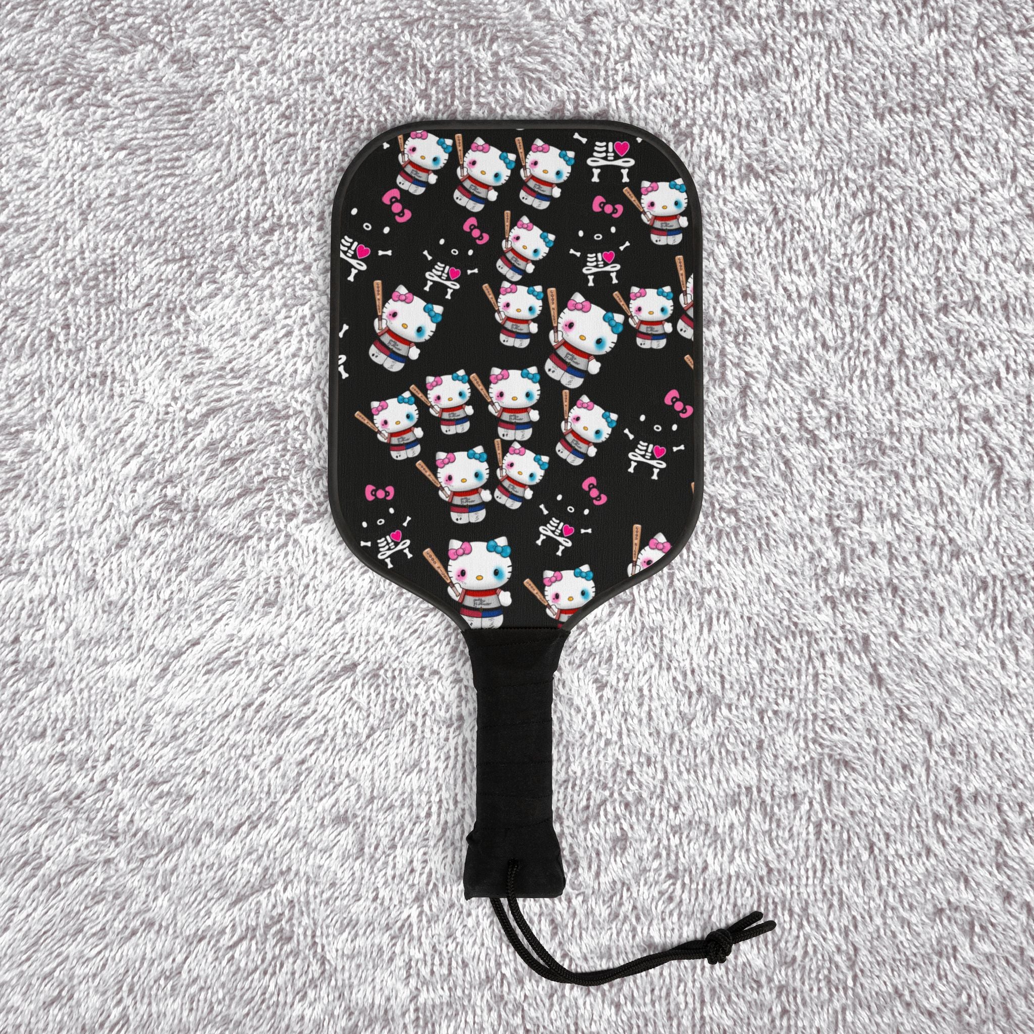 Pickleball kit (2 paddles + 2 balls + transparent bag) kitty monster Halloween bone black