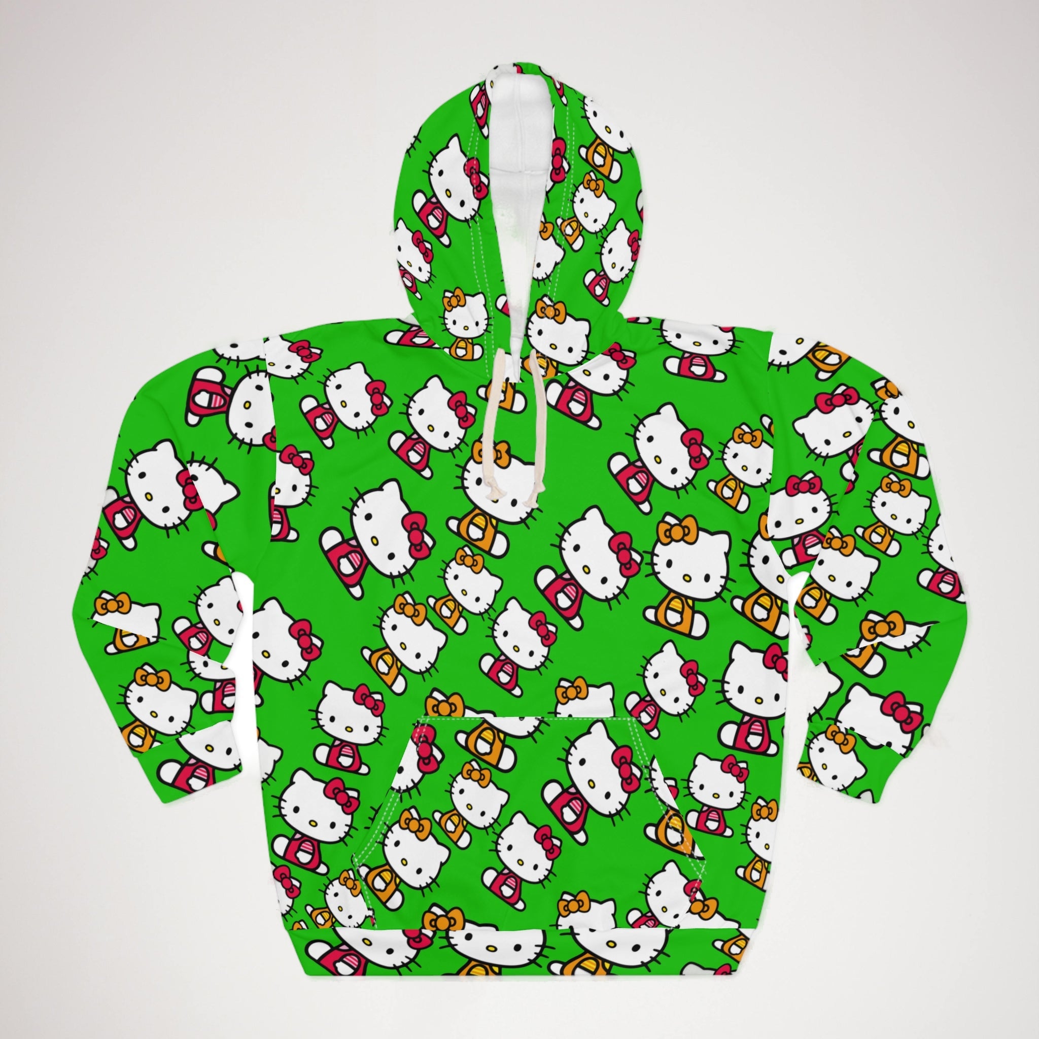 Unisex pullover hoodie kitty two colors green