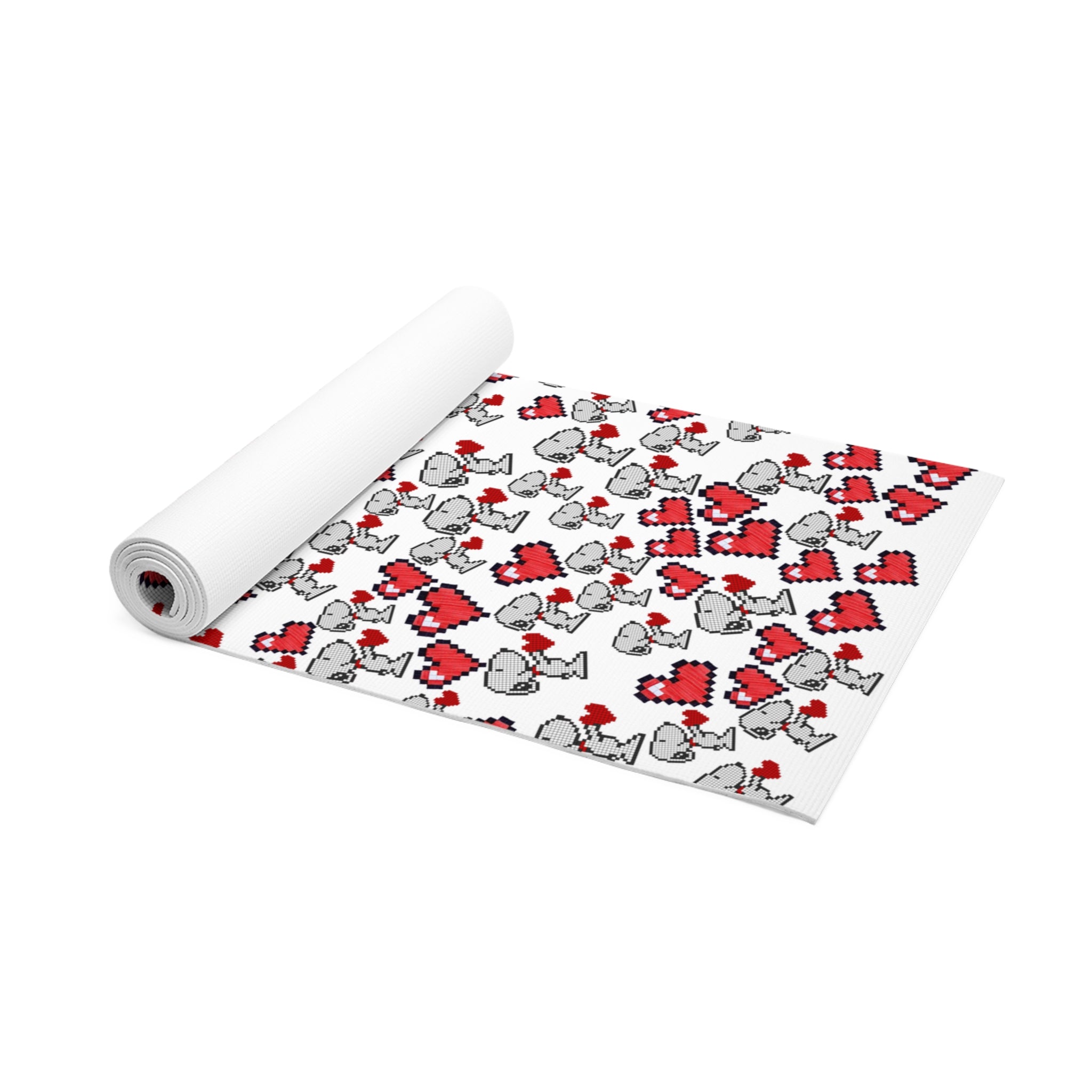 Foam yoga mat snoopy hearts valentine white